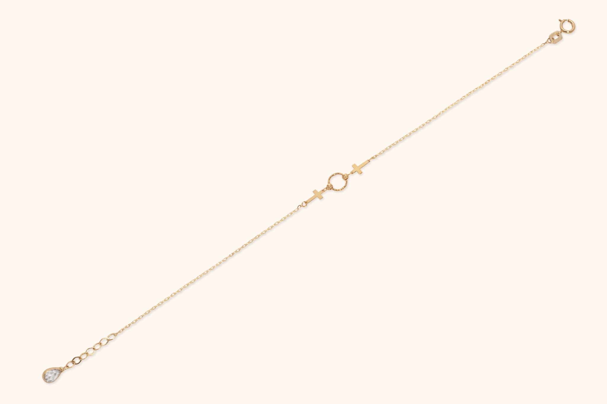 14K Äkta Guld Armband Dam – Kors Armband med Elegant Ringdetalj - Noxlookjewelry