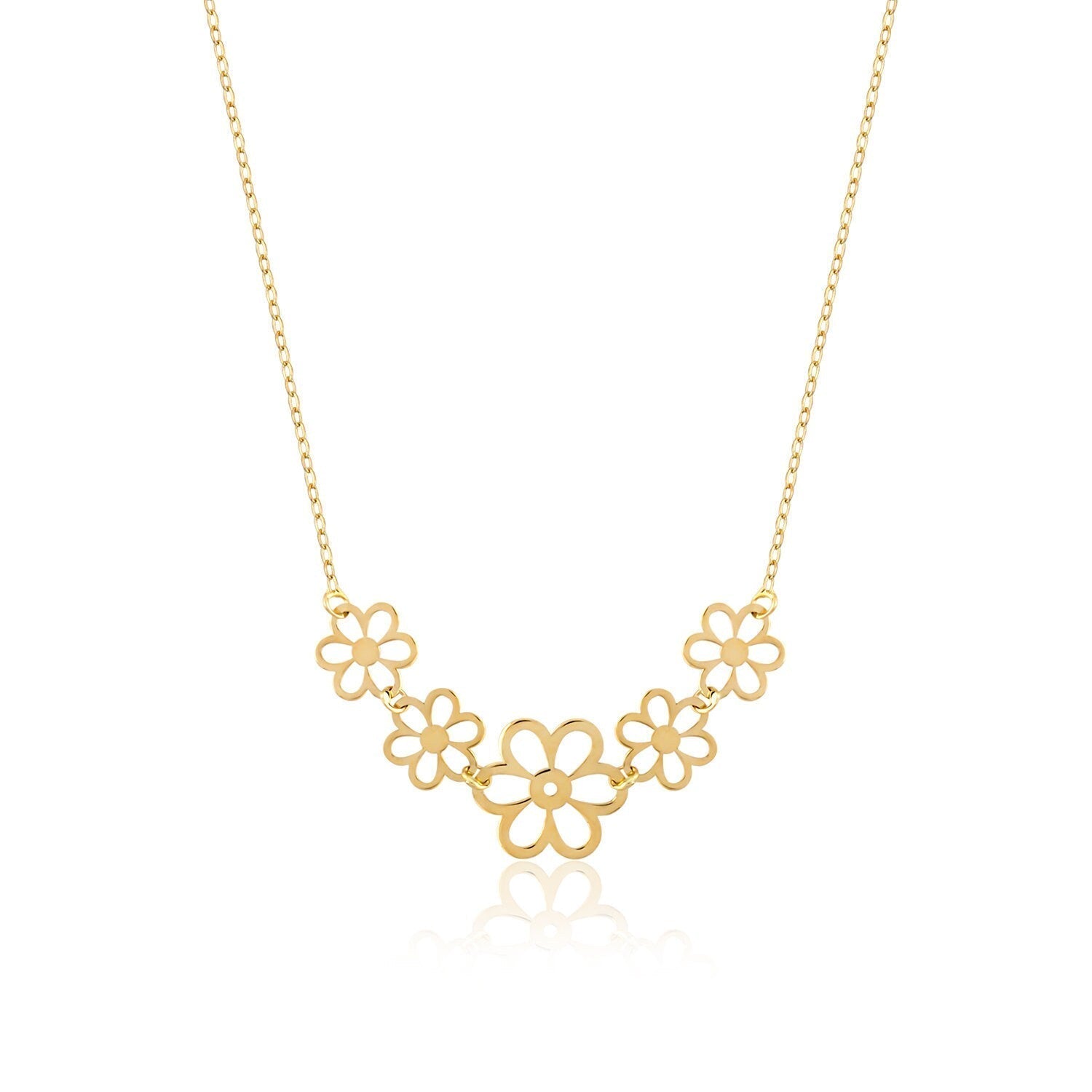 14K Äkta Guld Blomster Halsband Dam – Elegant Blomma Halsband i 585 Guld - Noxlookjewelry