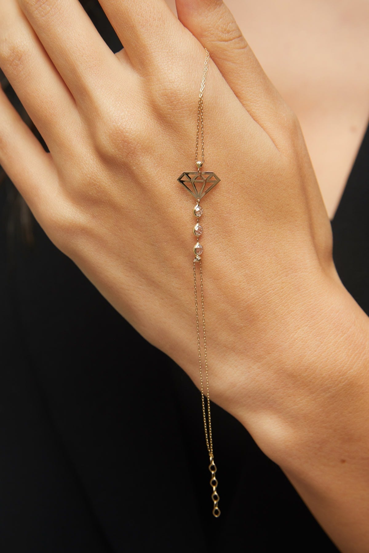 14K Äkta Guld Diamant Armband Dam – Geometriskt Guldarmband med Dubbel Kedja - Noxlookjewelry