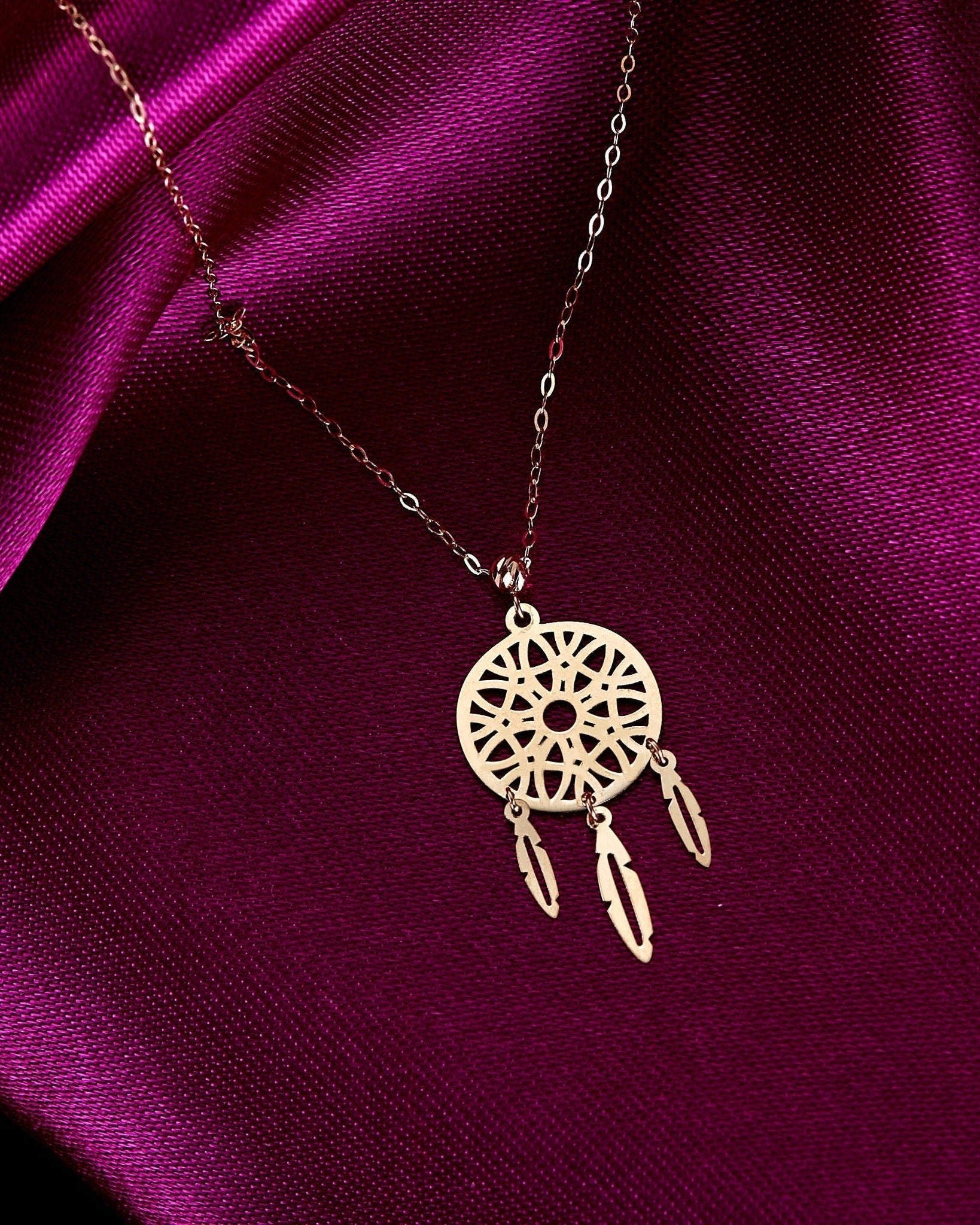 14K Äkta Guld Drömfångare Halsband Dam – Elegant Dreamcatcher Smycke i 585 Guld - Noxlookjewelry
