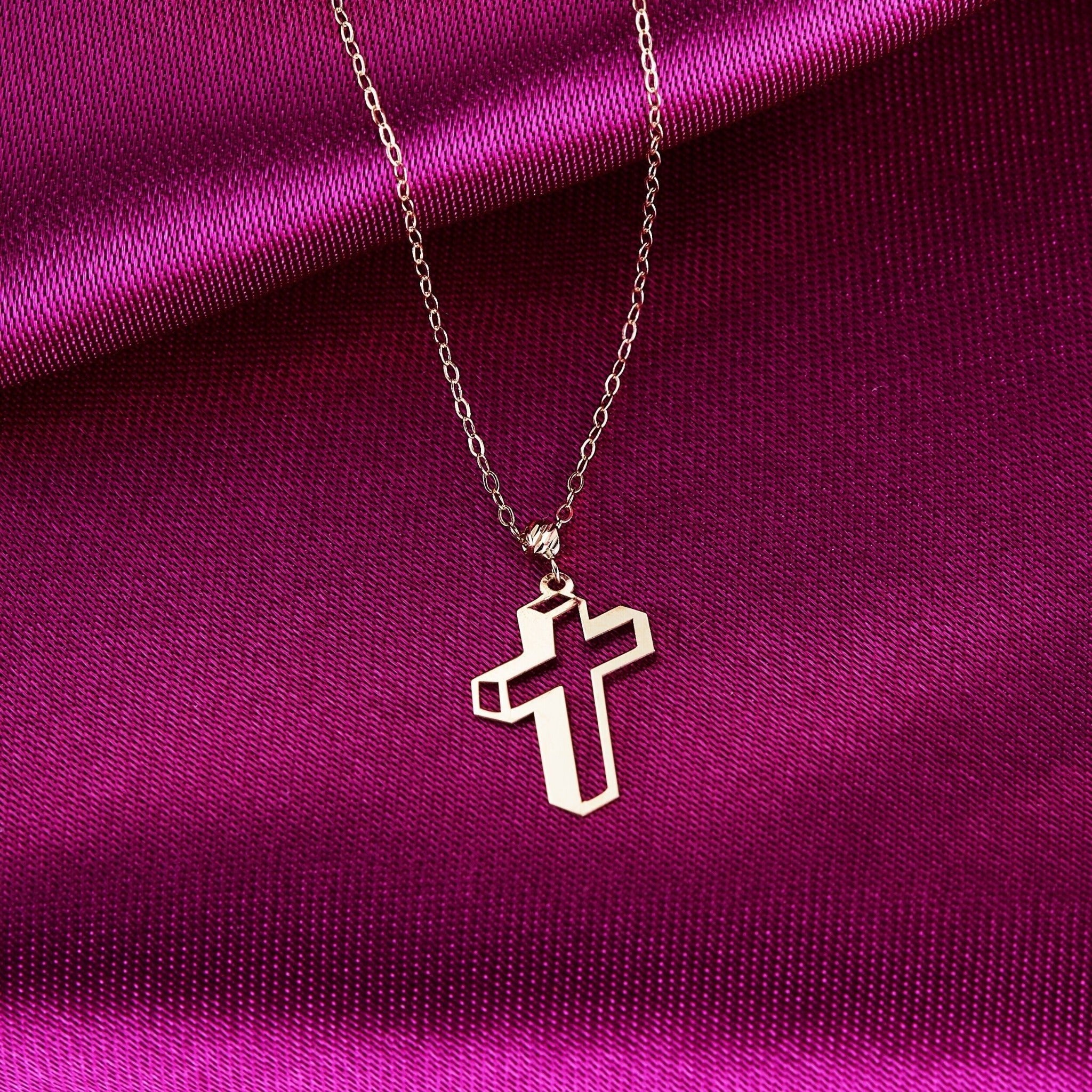 14K Äkta Guld Geometriskt Kors Halsband – Modern Guldhalsband - Noxlookjewelry