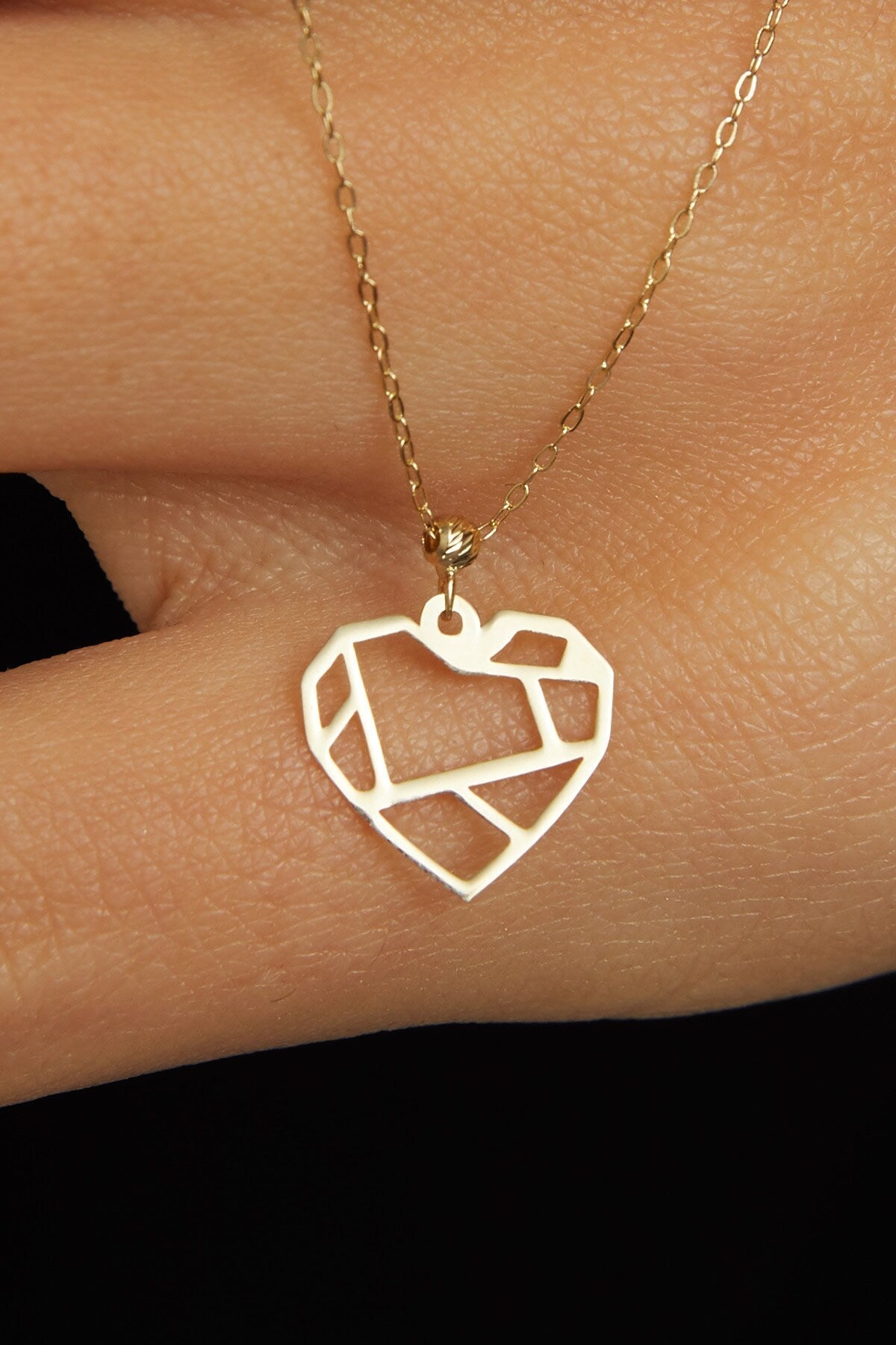 14K Äkta Guld Hjärta Halsband Dam – Geometriskt Hjärthalsband i 585 Guld - Noxlookjewelry