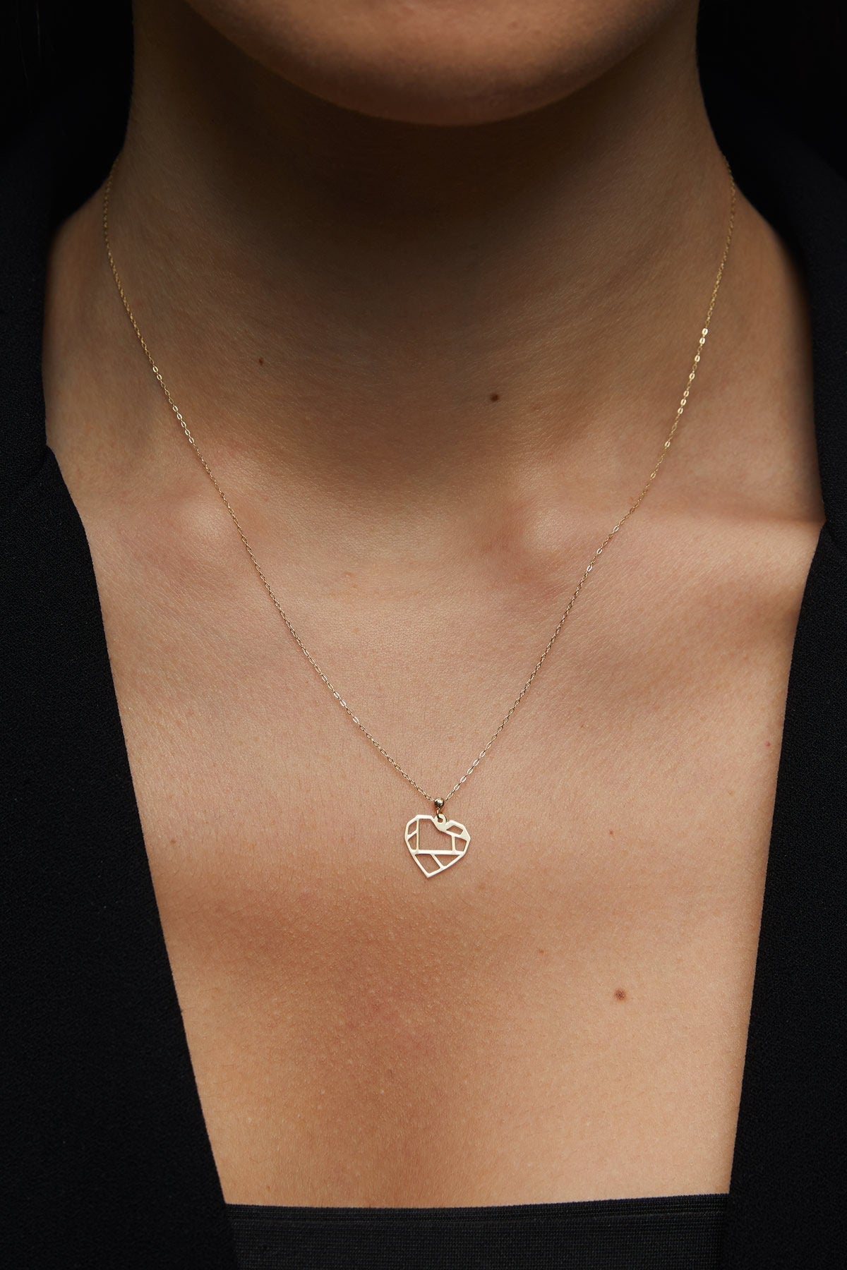 14K Äkta Guld Hjärta Halsband Dam – Geometriskt Hjärthalsband i 585 Guld - Noxlookjewelry