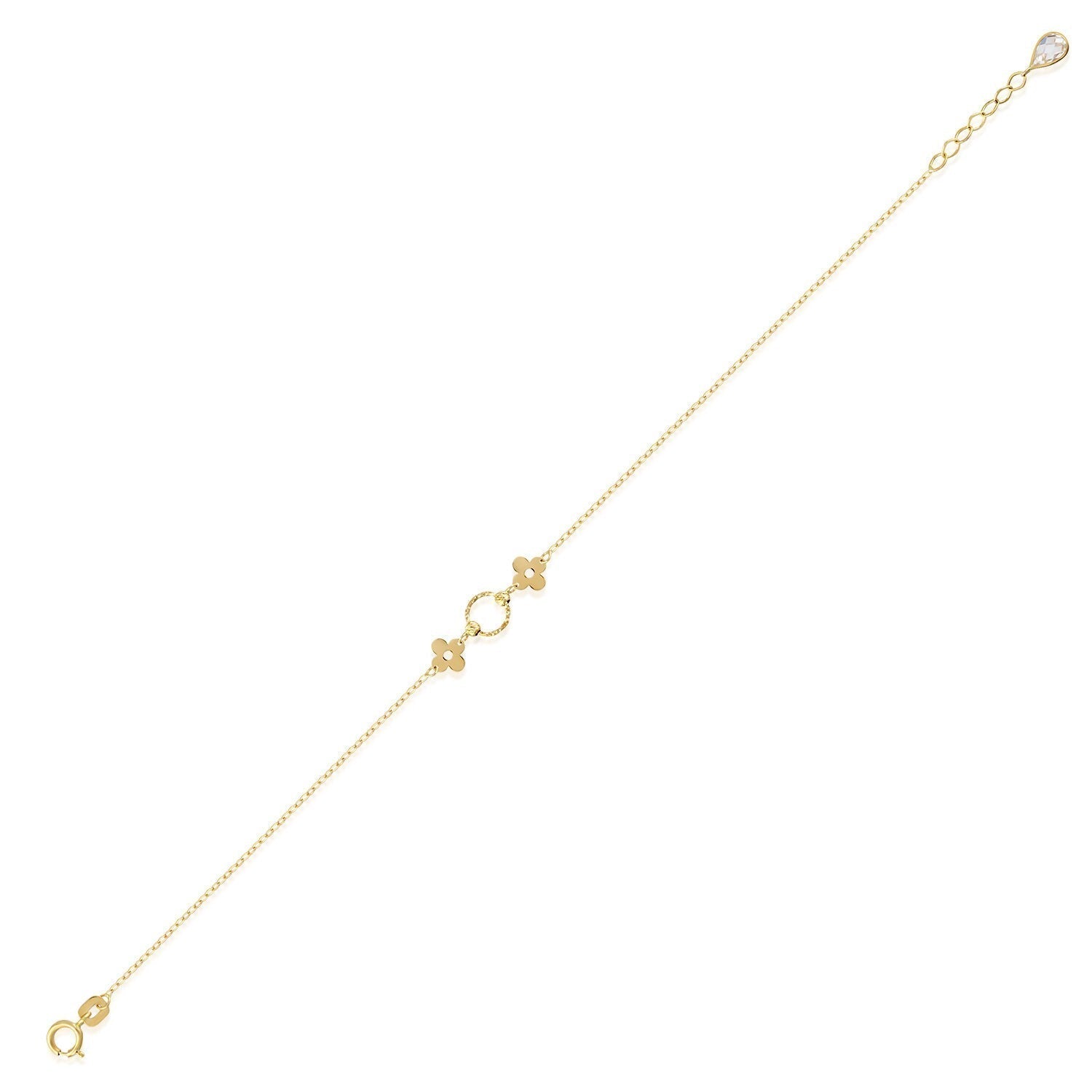 14K Äkta Guld Klöver Armband Dam – Tunt Guldarmband med Ringdetalj - Noxlookjewelry