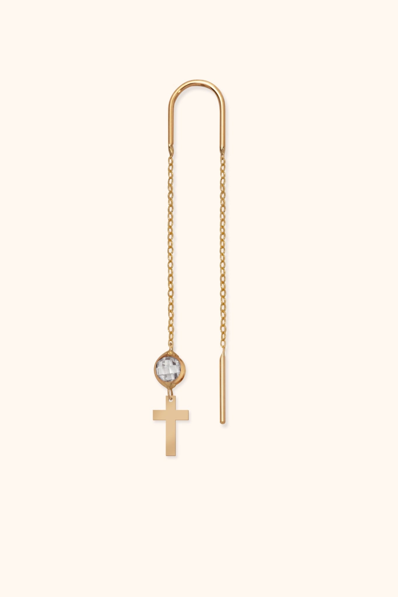 14K Äkta Guld Kors Örhängen – Hängande Kedjeörhängen med Kristall - Noxlookjewelry