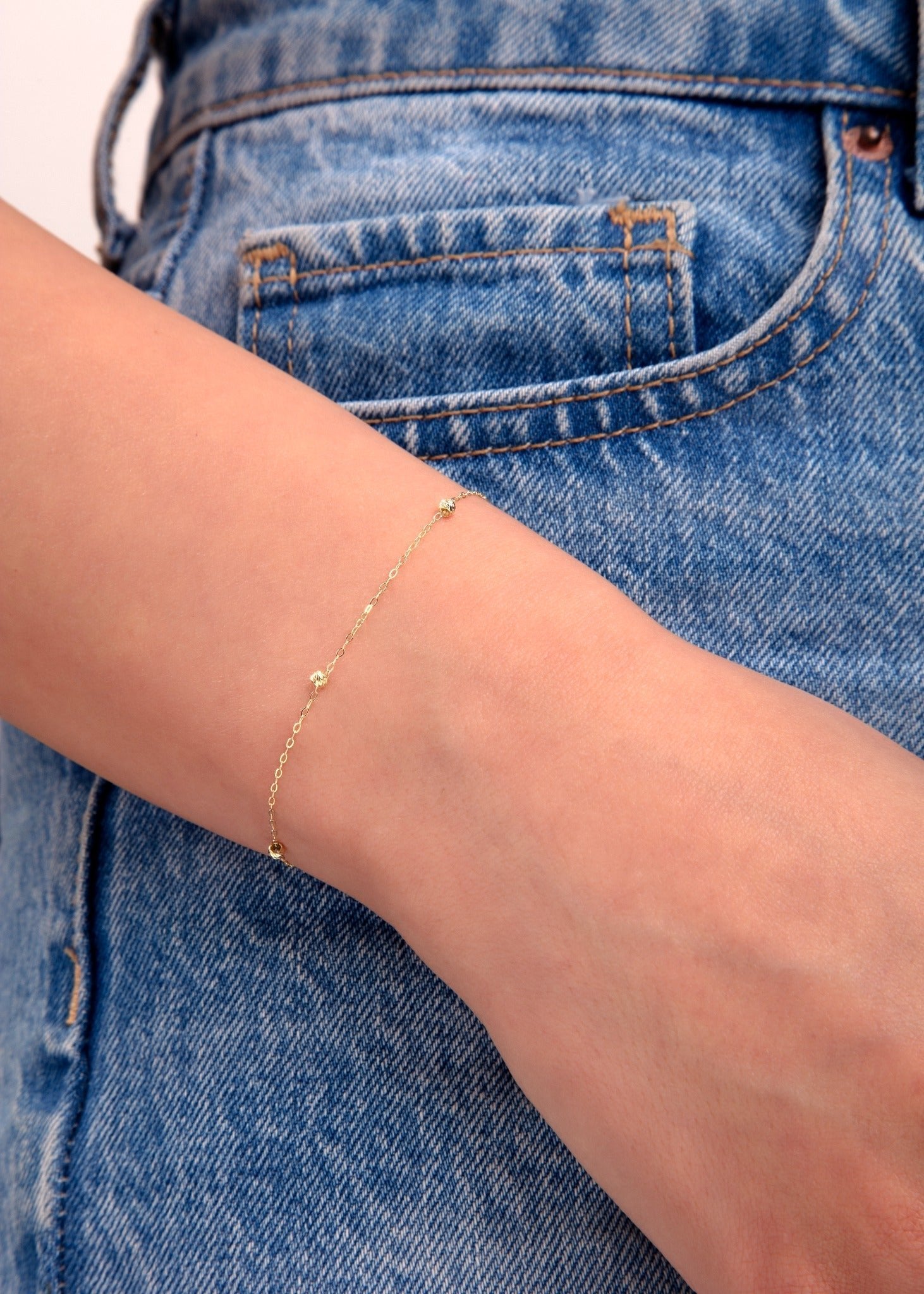 14K Äkta Guld Kul Armband Dam – Minimalistiskt Tunt Guldarmband - Noxlookjewelry