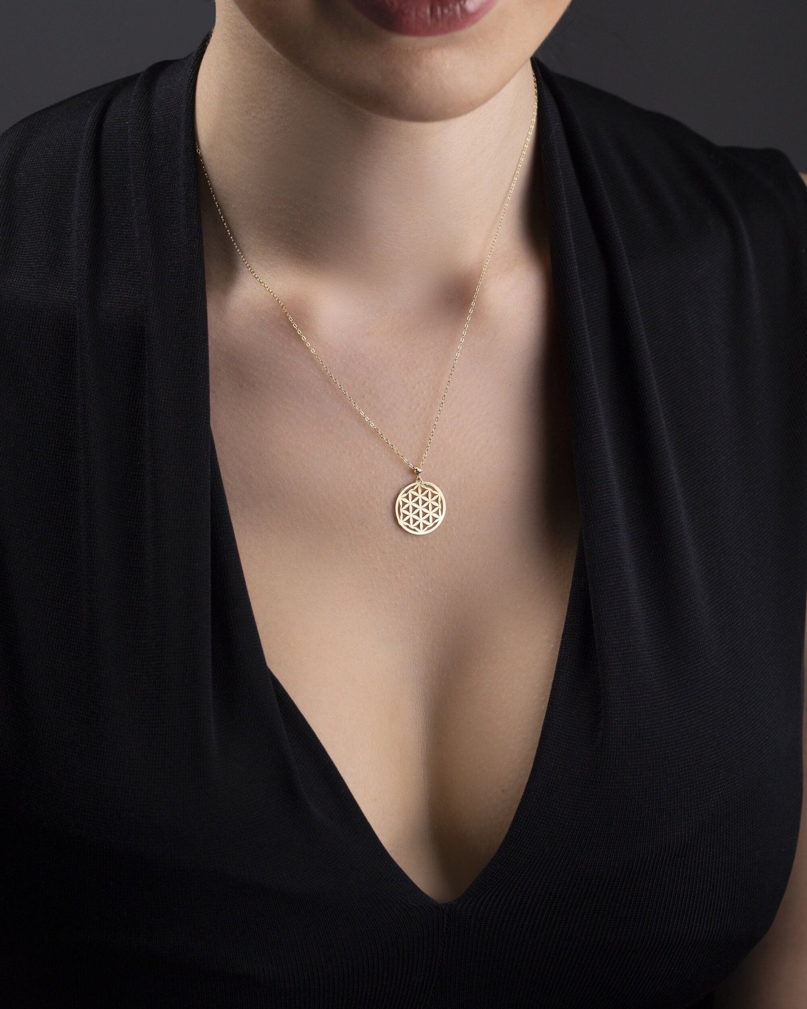 14K Äkta Guld Livets Blomma Halsband – Flower of Life Spirituellt Smycke - Noxlookjewelry