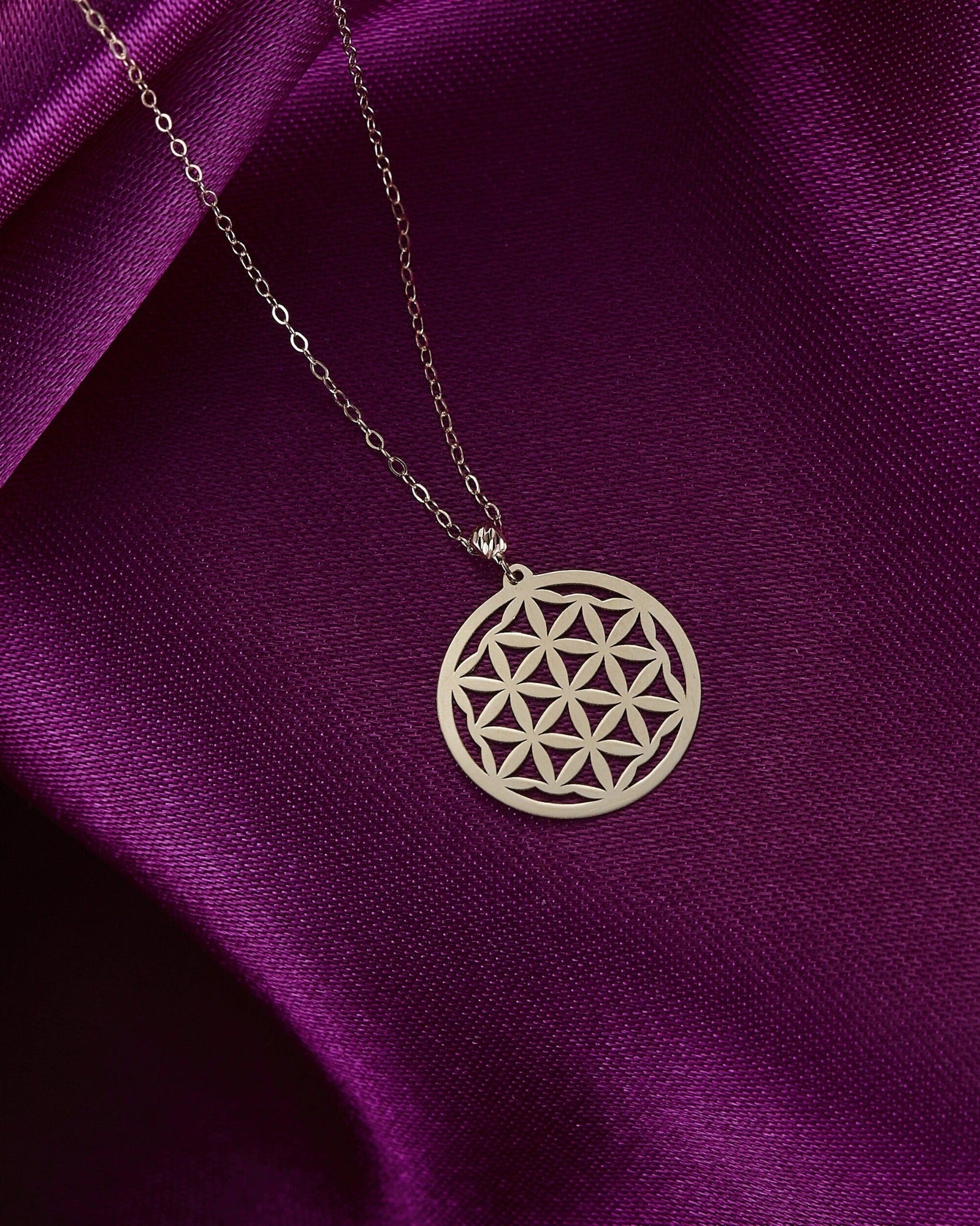 14K Äkta Guld Livets Blomma Halsband – Flower of Life Spirituellt Smycke - Noxlookjewelry