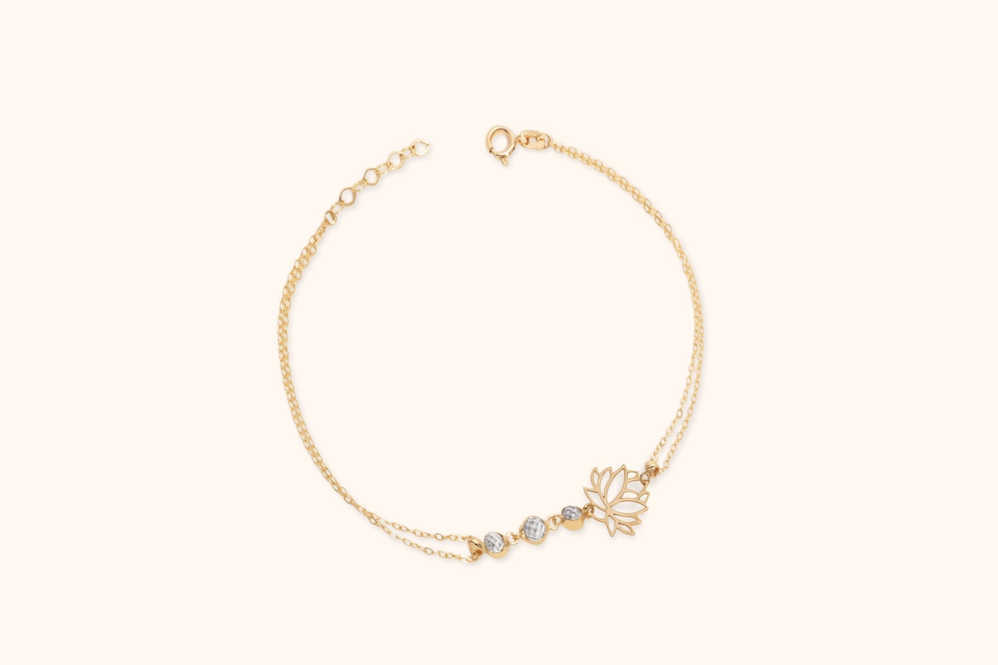 14K Äkta Guld Lotus Armband Dam – Symboliskt Guldarmband med Ädelstensdetaljer - Noxlookjewelry