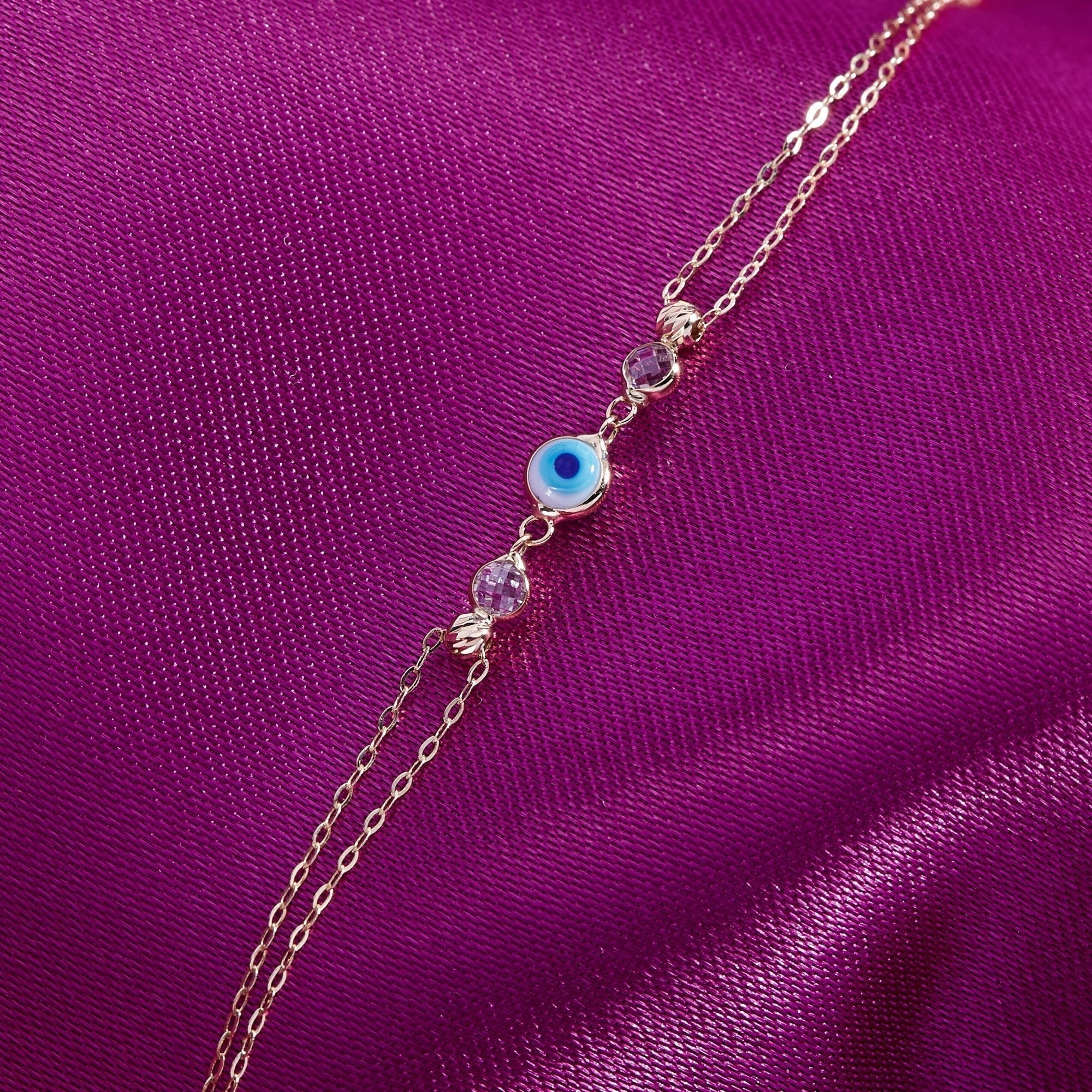 14K Äkta Guld Öga Armband Dam – Skyddsarmband med Blått Öga - Noxlookjewelry