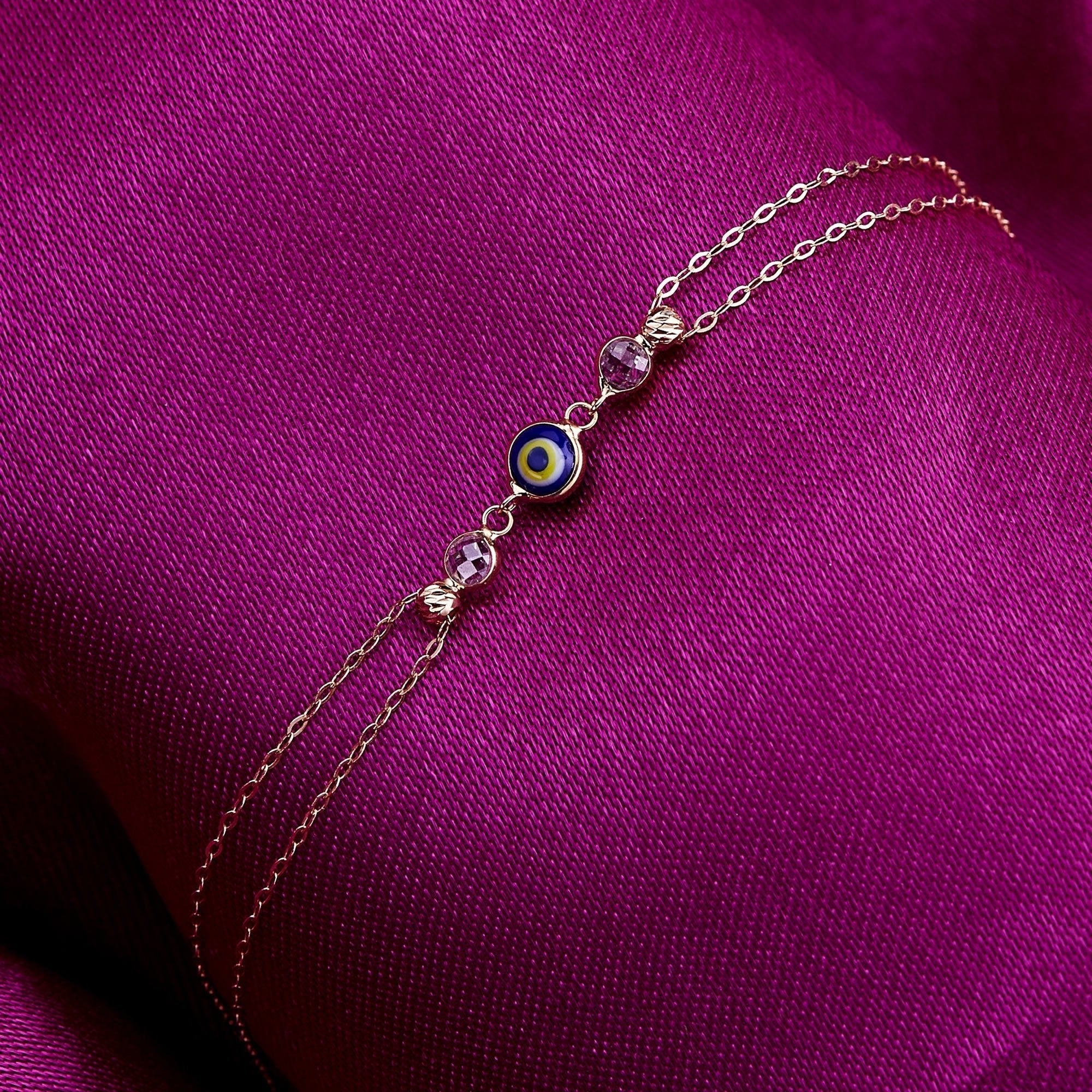 14K Äkta Guld Öga Armband Dam – Skyddsarmband med Blått Öga - Noxlookjewelry