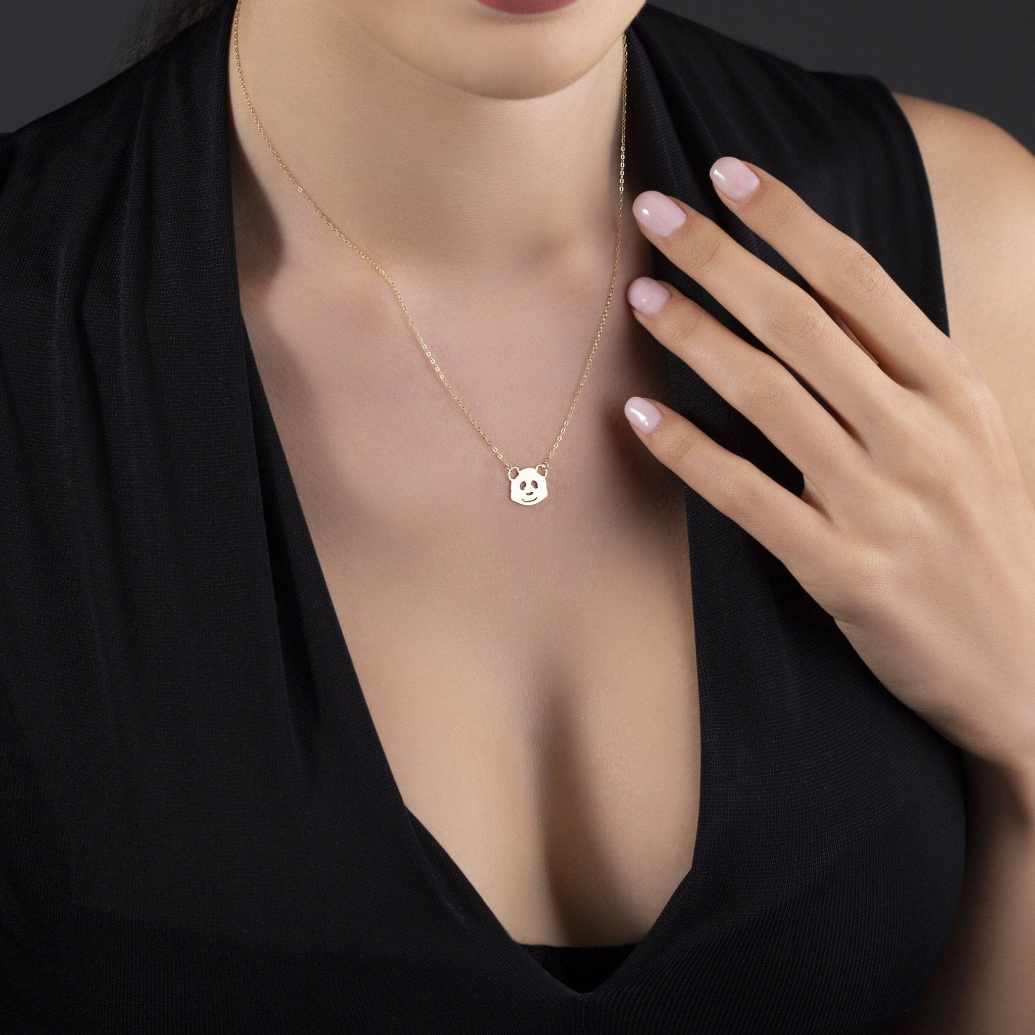 14K Äkta Guld Panda Halsband Dam – Sött Djur Halsband i 585 Guld - Noxlookjewelry