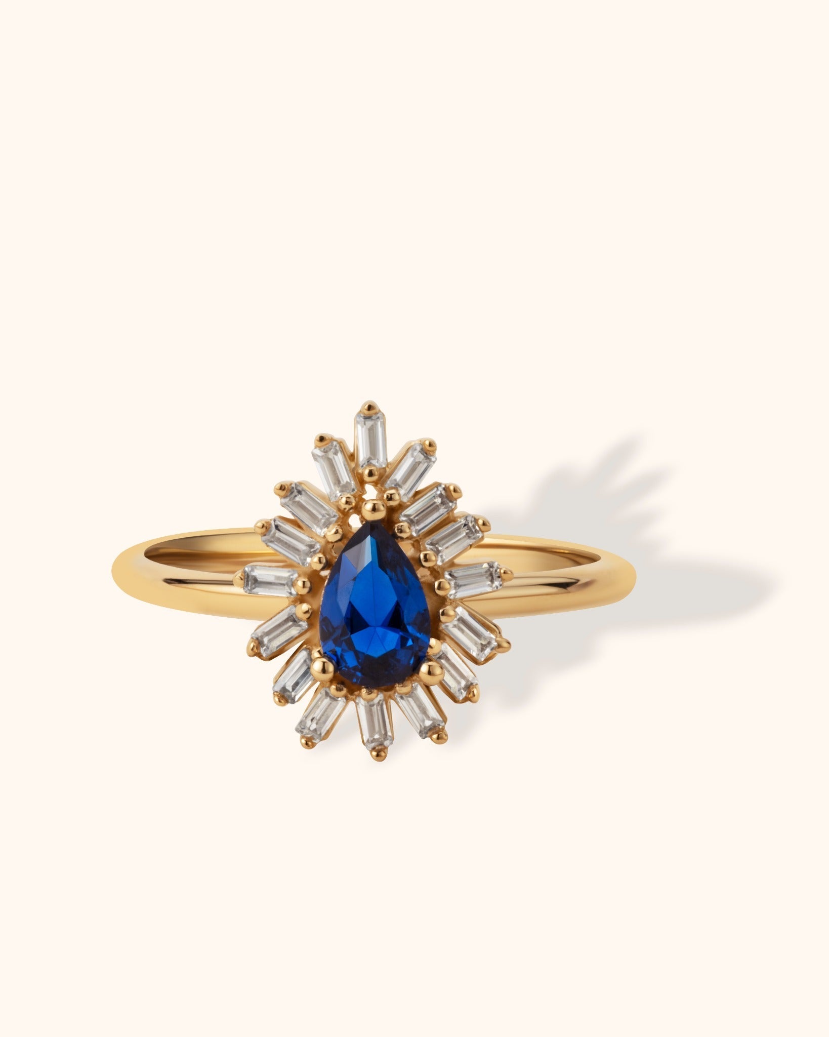 14K Äkta Guld Ring Dam med Blå Sten – Elegant Halo Ring med Stenar - Noxlookjewelry