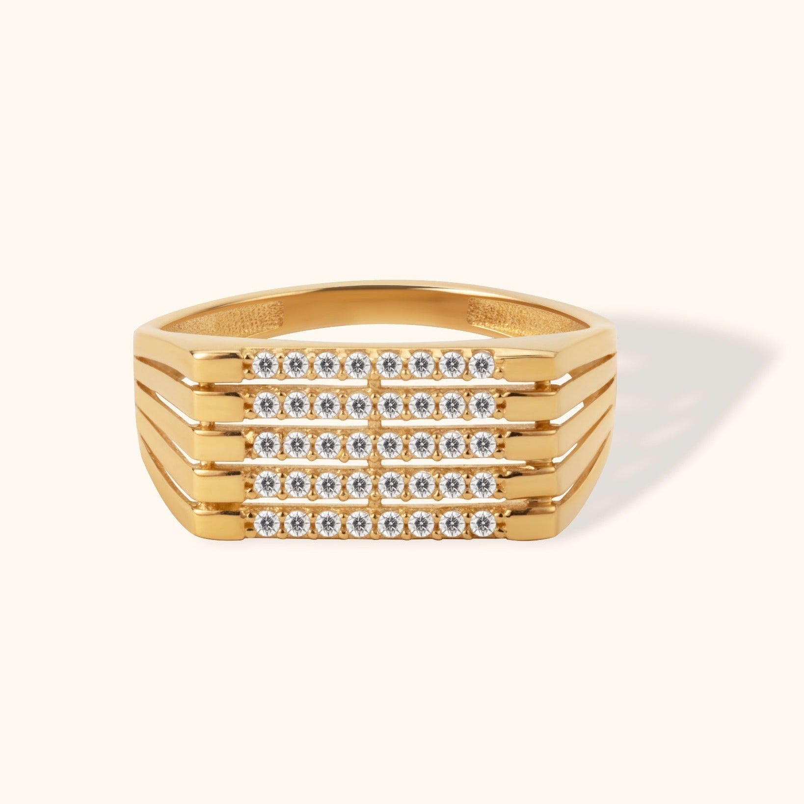 14K Äkta Guld Ring Dam med Pavé Stenar – Bred Statement Guldring i Elegant Design - Noxlookjewelry