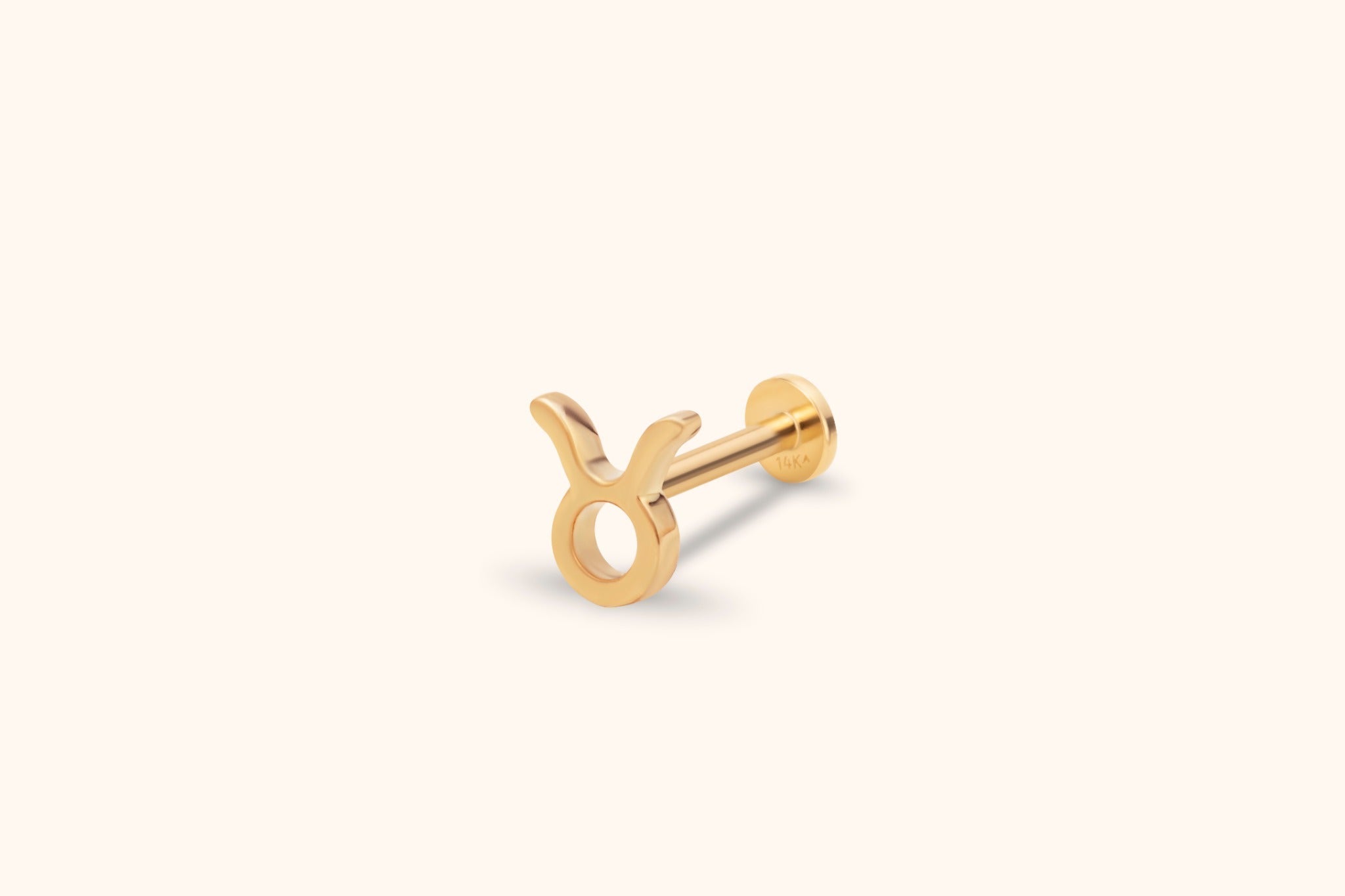 14K Gold Taurus Zodiac Cartilage Stud – Flat Back Labret Earring - Noxlookjewelry