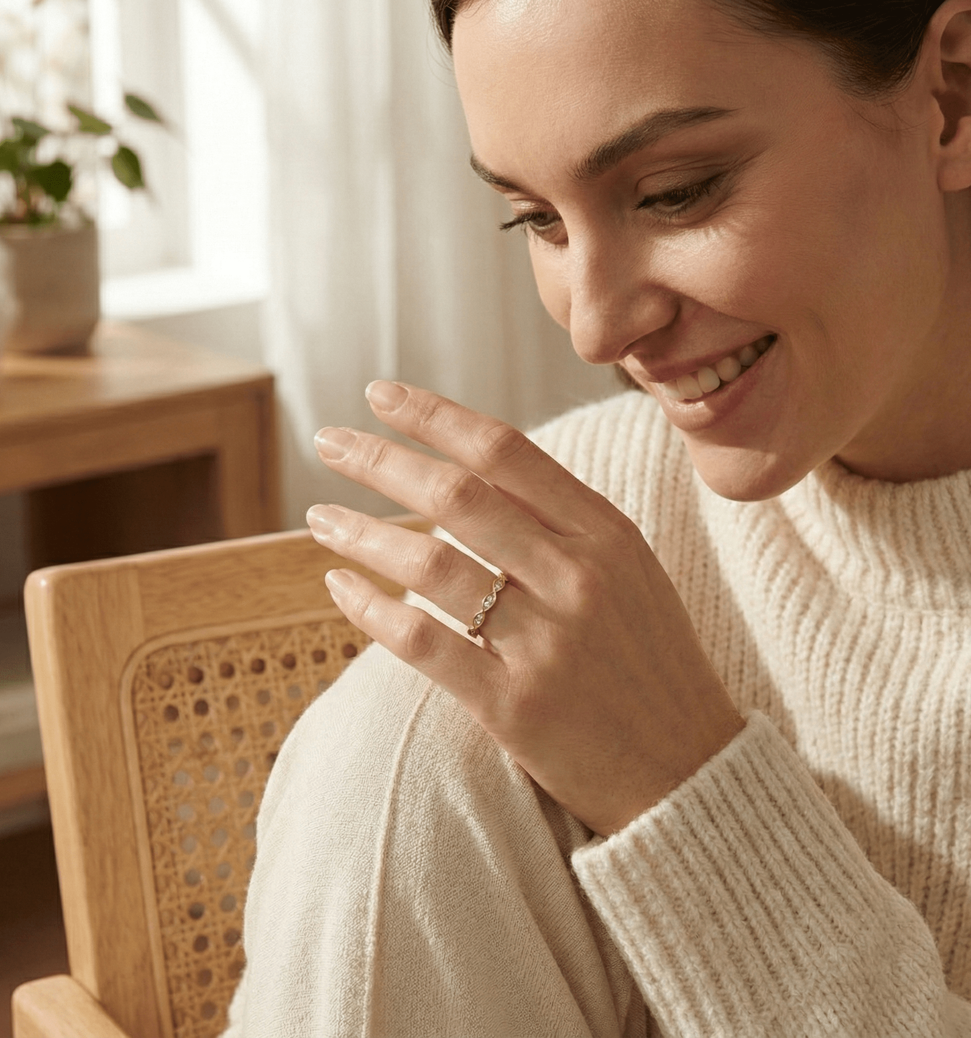 14K Guld Alliansring för Dam – Elegant Ring med Stenar i Marquise Design - Noxlookjewelry