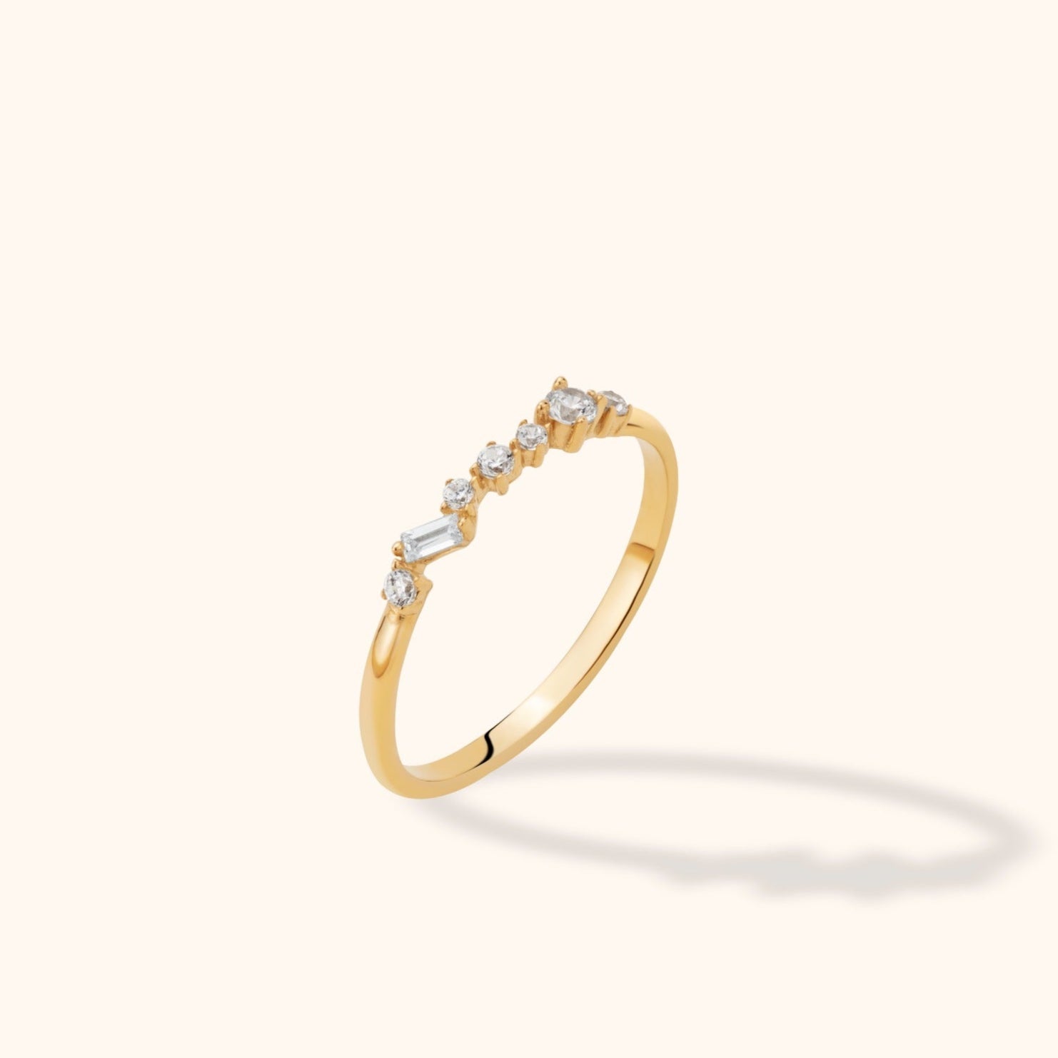 14K Guld Baguette Ring Dam – Elegant Stacking Guldring - Noxlookjewelry