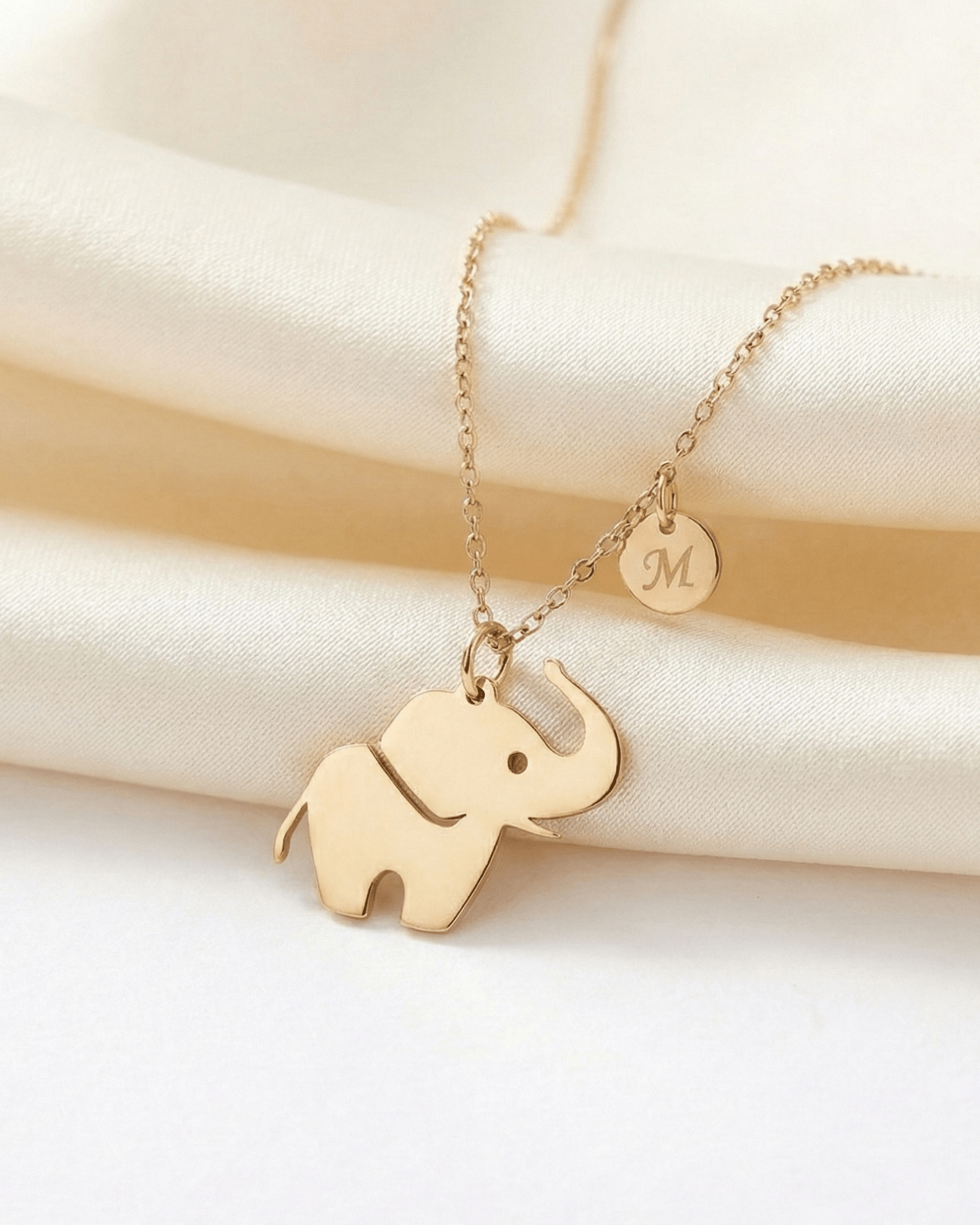 14K Guld Elefant Halsband med Personlig Bokstavsberlock - Unik Meningsfull Lyckogåva för Henne - Noxlookjewelry