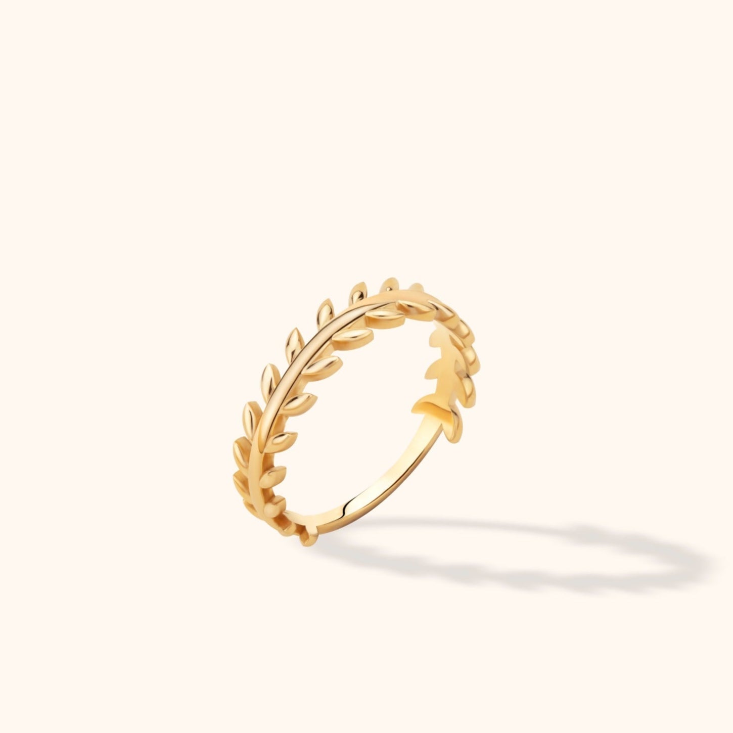 14K Guld Olive Leaf Ring Dam – Elegant Naturinspirerad Stapelbar Guldring - Noxlookjewelry