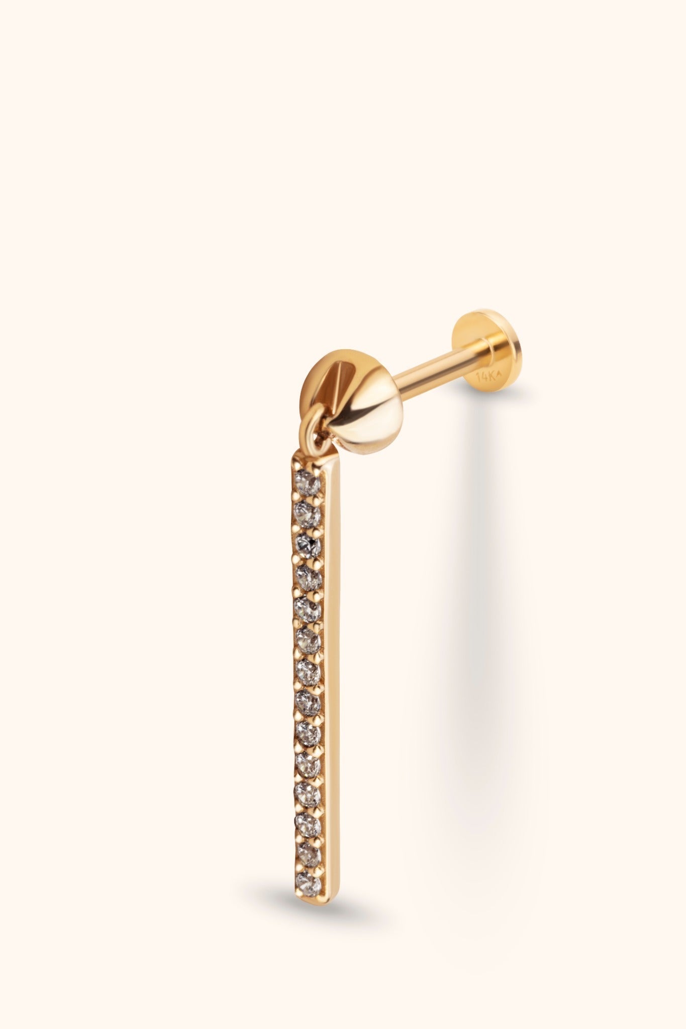 14K Guld Piercing Med Hängande Stav Och Elegant Stendesign - Noxlookjewelry