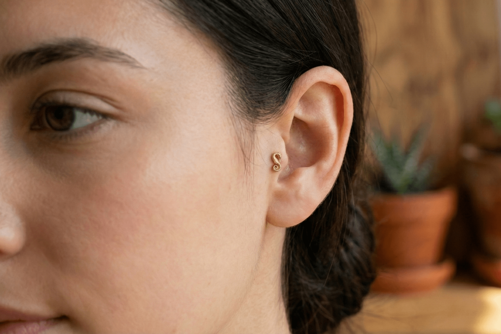 14K Guld Piercing Med Sjöhästmotiv Och Elegant Minimalistisk Design - Noxlookjewelry