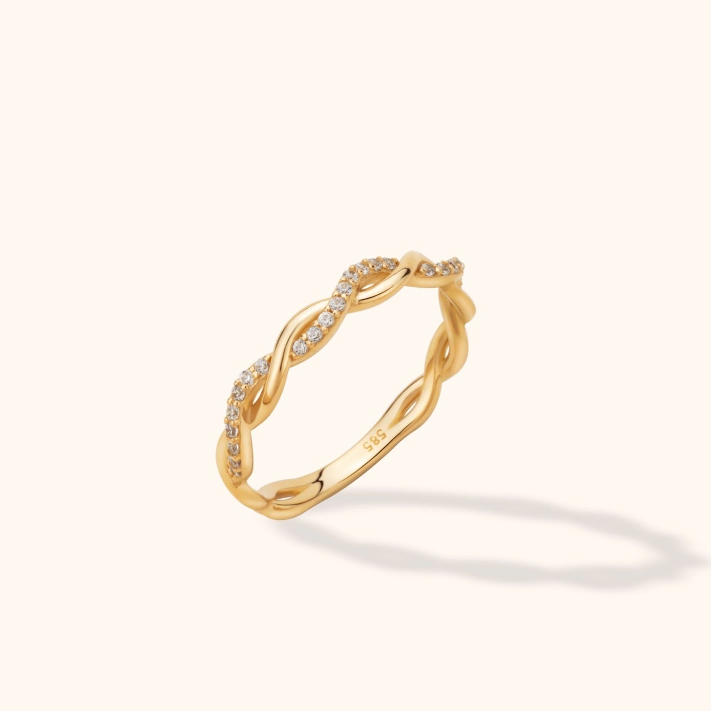 14K Guld Ring Dam med Stenar – Tvinnad Elegant Guldring - Noxlookjewelry