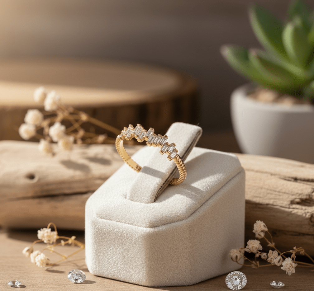 14K Guld Ring för Dam – Elegant Baguette Eternity Ring med Rektangulära Stenar - Noxlookjewelry