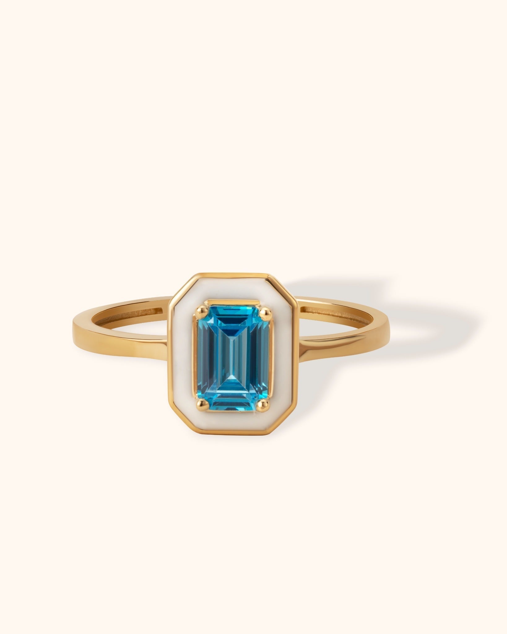 14K Guld Ring med Blå Sten för Dam – Elegant Designring med Emaljdetalj - Noxlookjewelry