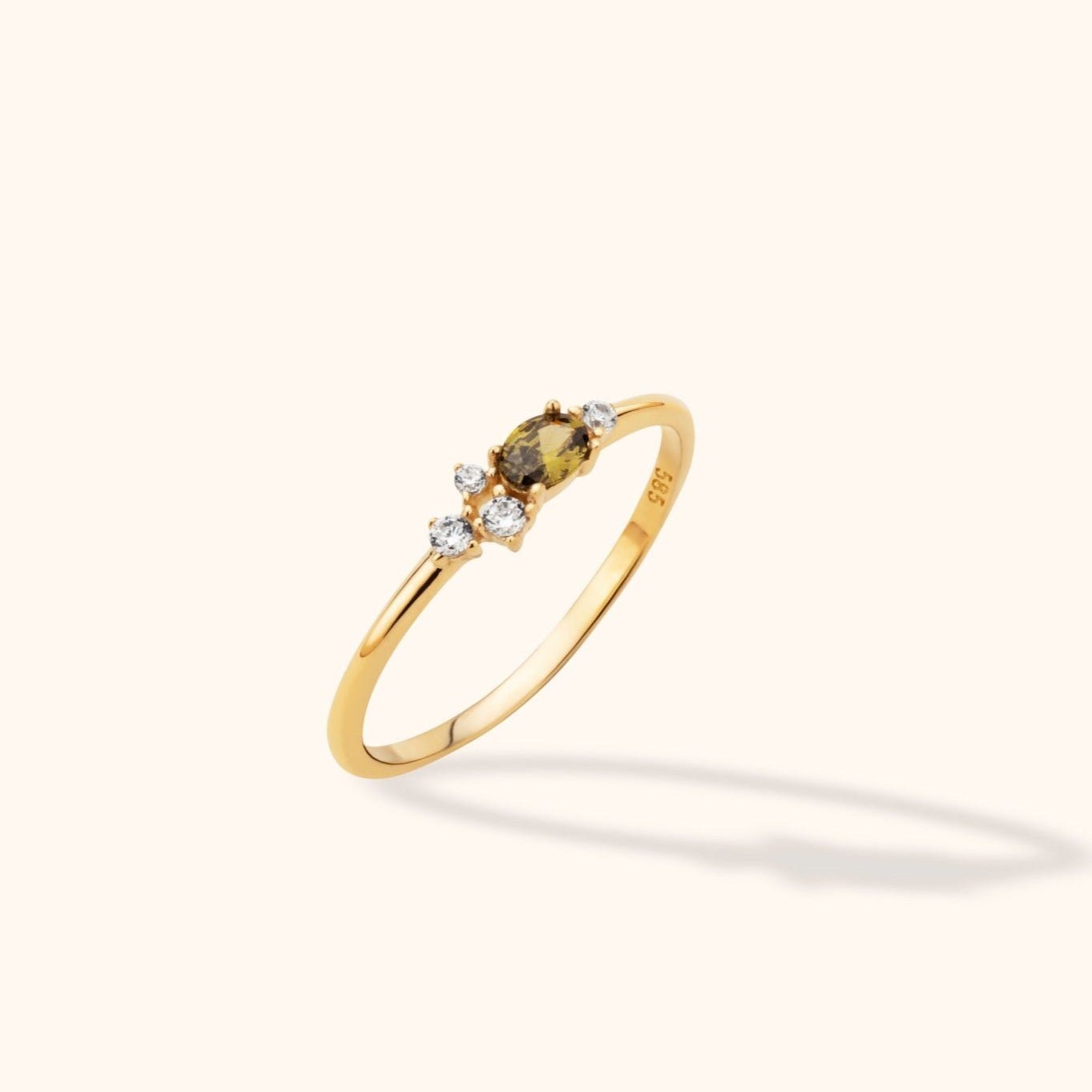 14K Guld Ring med Brun Sten för Dam – Tunn Elegant Guldring med Små Stenar - Noxlookjewelry