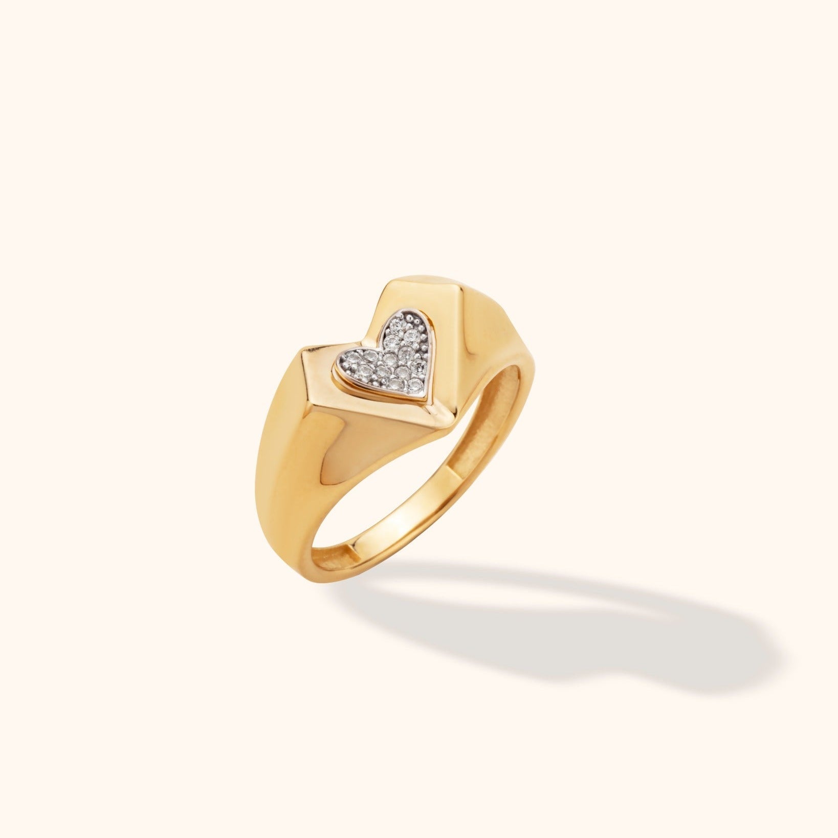 14K Guld Ring med Hjärta och Stenar för Dam – Elegant Signetring i Äkta Guld - Noxlookjewelry