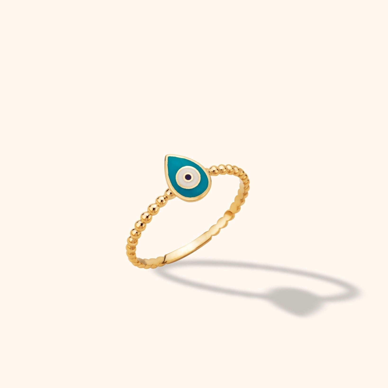 14K Guld Ring med Turkost Öga för Dam – Droppformad Elegant Guldring - Noxlookjewelry
