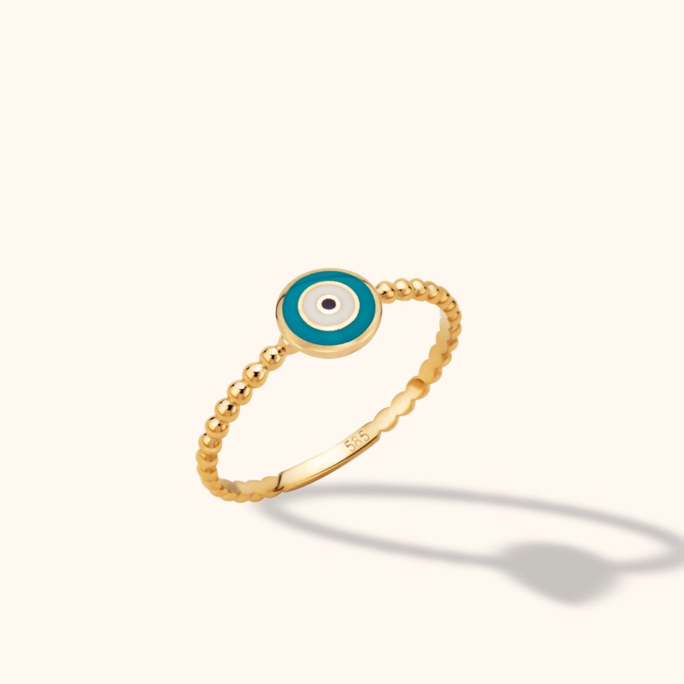 14K Guld Ring med Turkost Öga för Dam – Elegant Guldring med Kulband - Noxlookjewelry