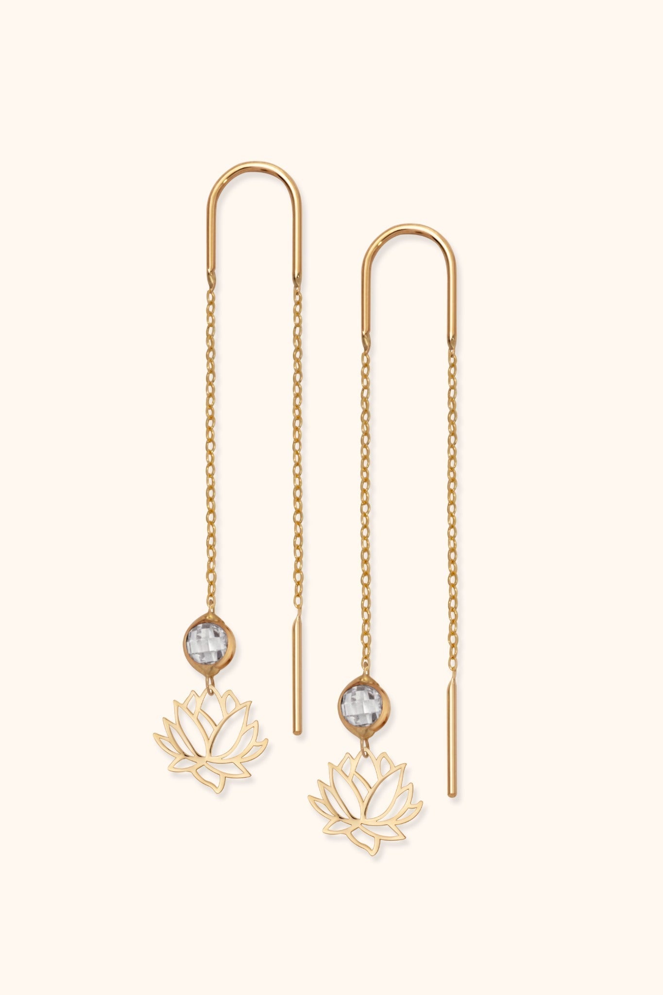 14K Guld Threader Örhängen med Lotusblomma | Köp Smycken - Noxlookjewelry