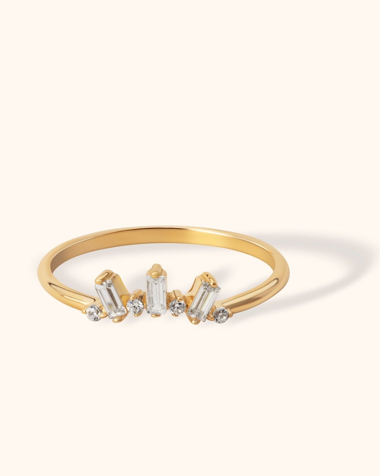 14K Guld Tiara Ring Dam – Elegant Baguette Guldring - Noxlookjewelry