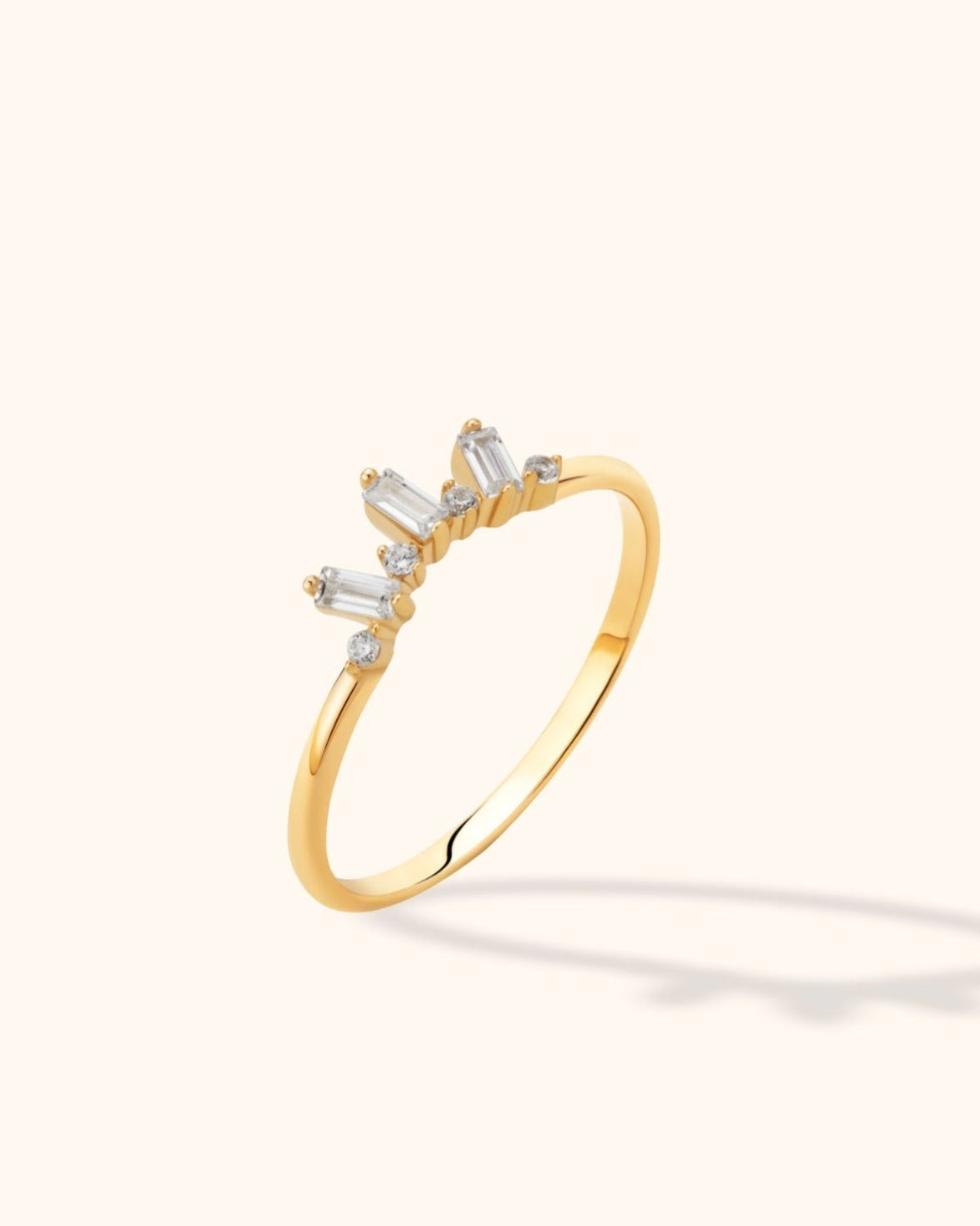 14K Guld Tiara Ring Dam – Elegant Baguette Guldring - Noxlookjewelry