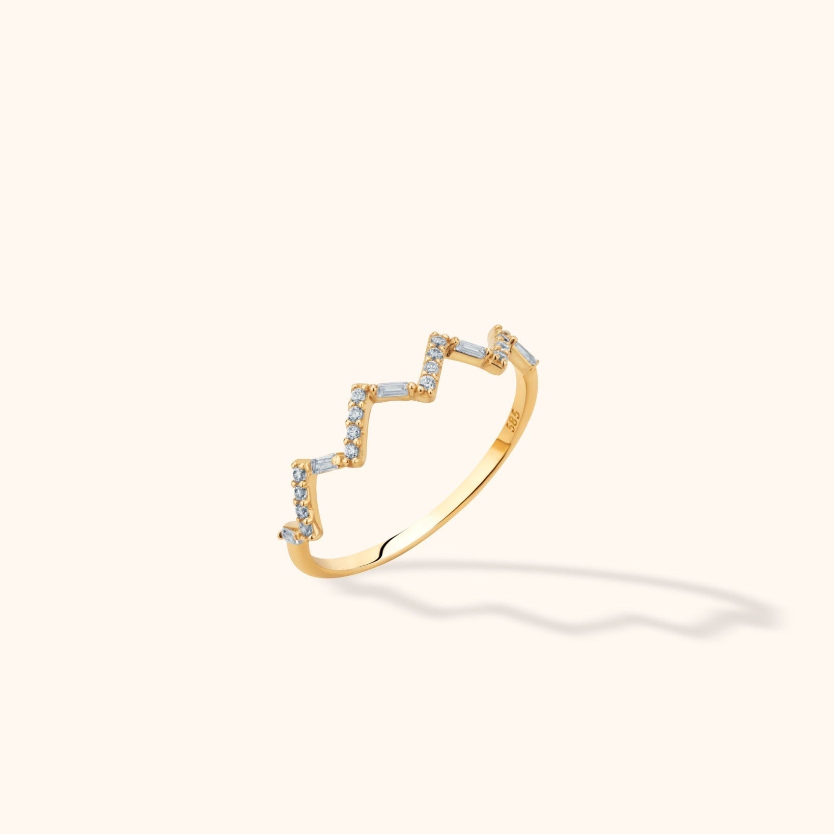 14K Guld Zigzag Baguette Ring Dam – Elegant Geometrisk Stapelbar Guldring - Noxlookjewelry
