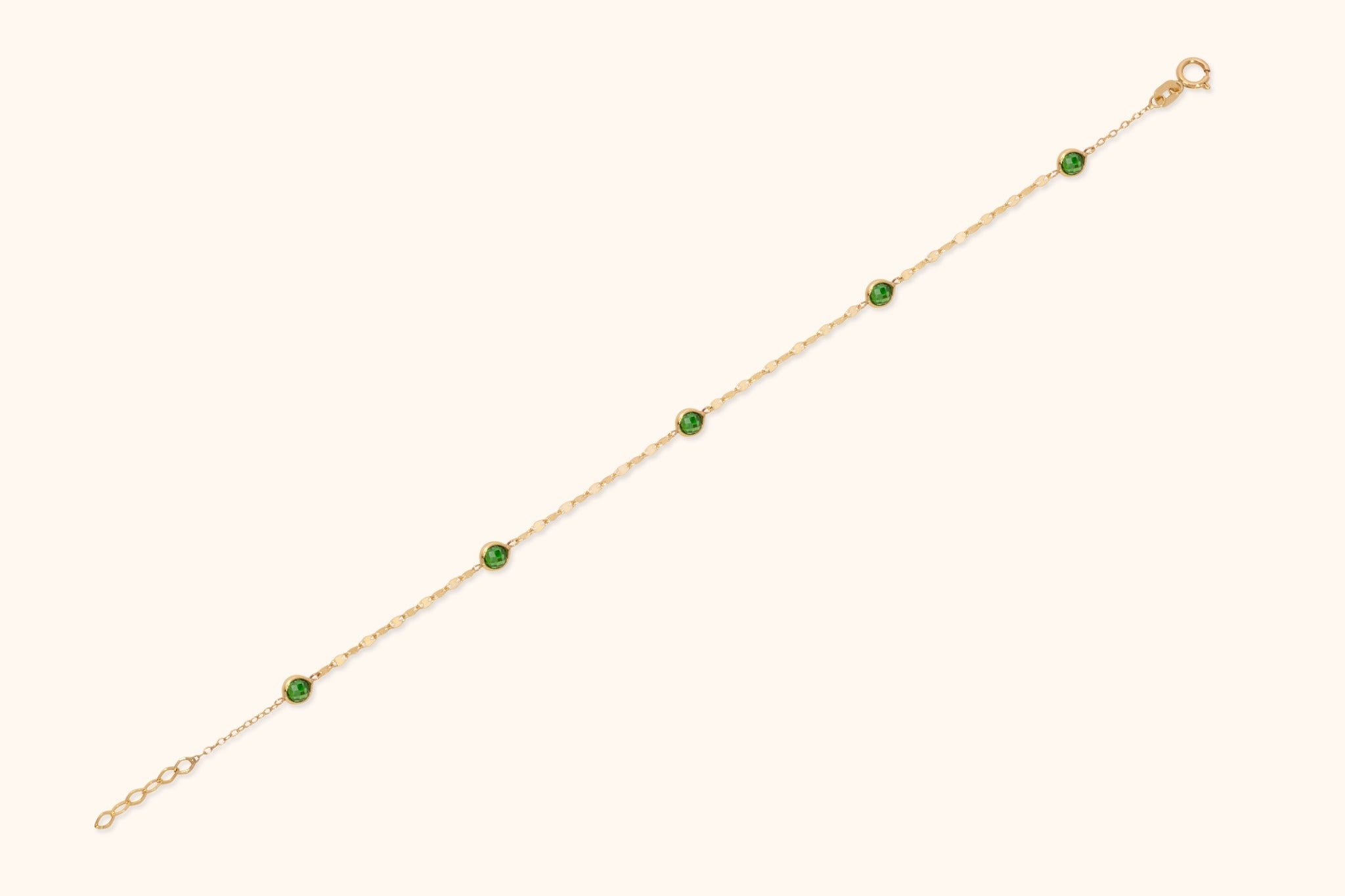 14K Guldarmband Dam Med Gröna Stendetaljer Och Elegant Minimalistisk Stil - Noxlookjewelry