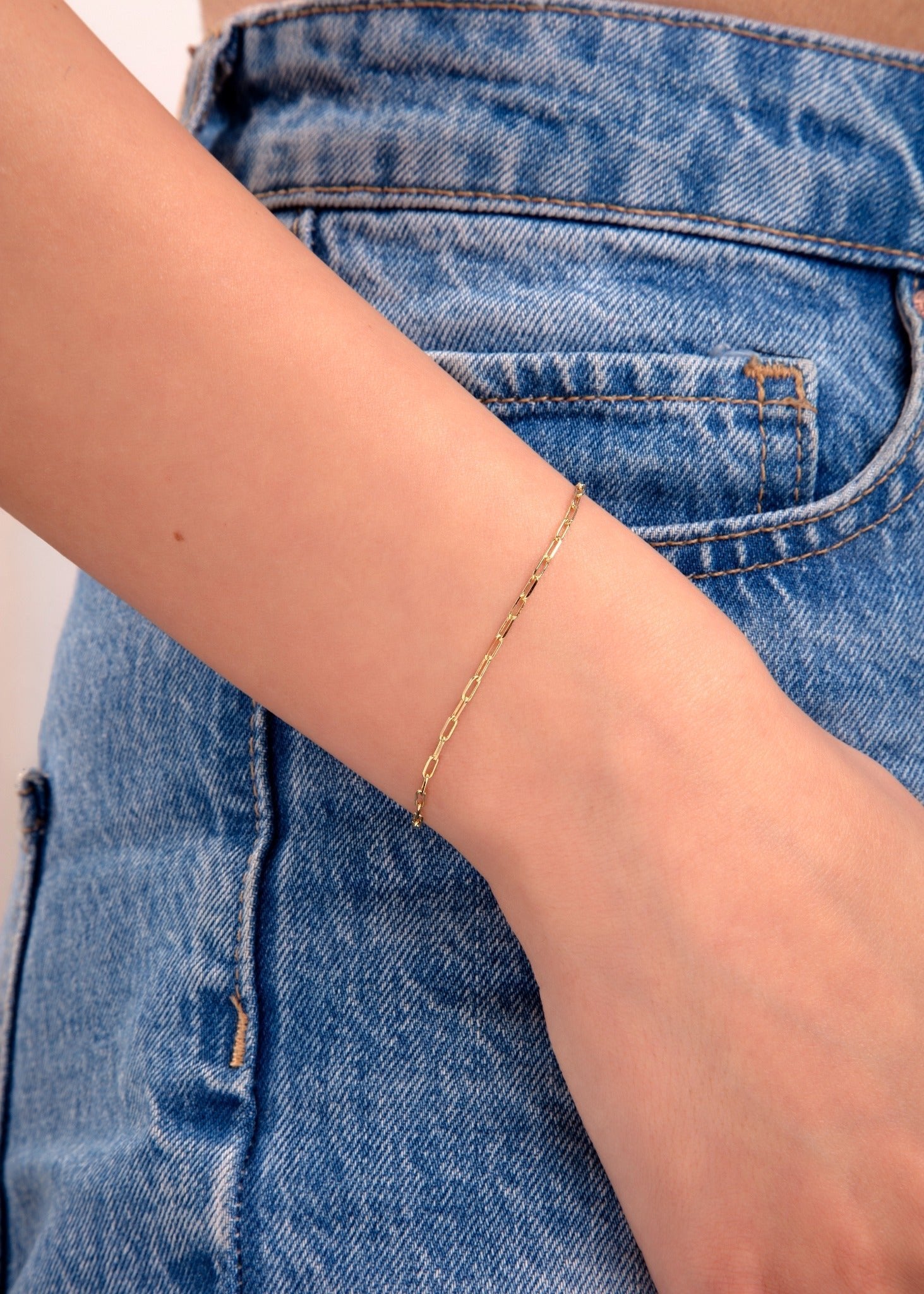 14K Guldarmband Dam Med Klassisk Länkdesign Och Elegant Minimalistisk Stil - Noxlookjewelry