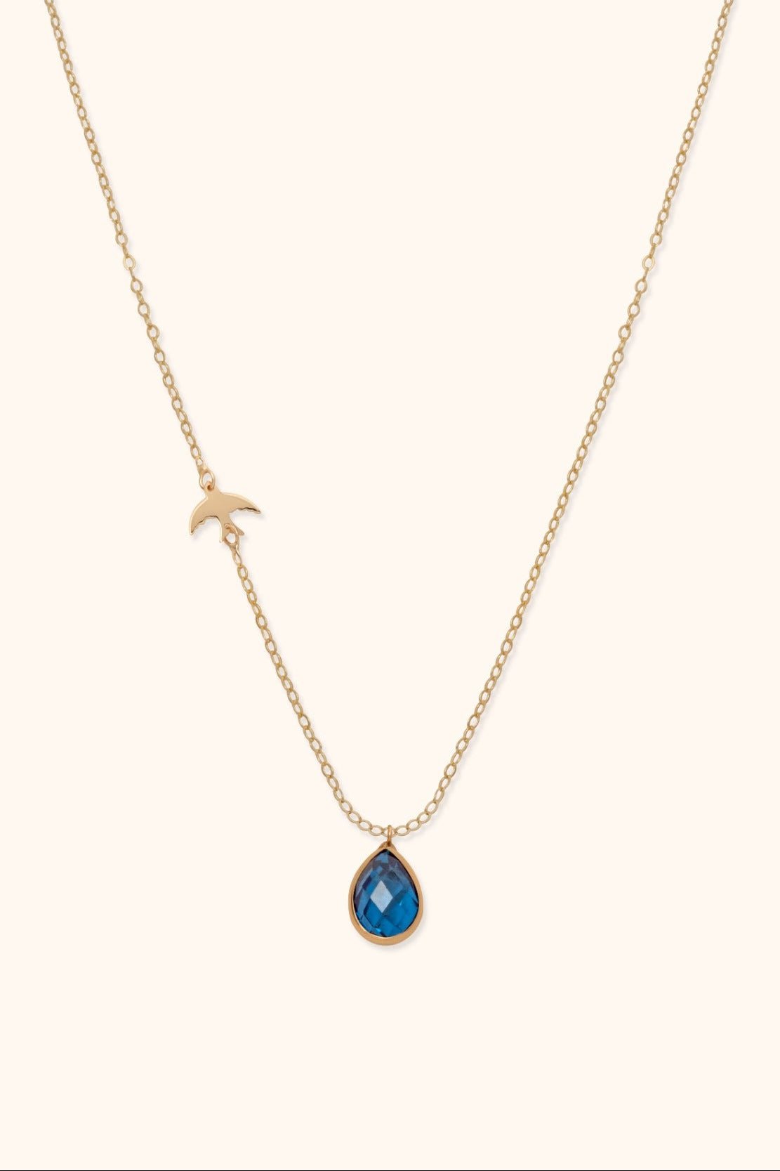 14K Guldhalsband Dam Med Blå Droppsten Och Fågel I Äkta Guld Elegant Halsband Med Sten - Noxlookjewelry
