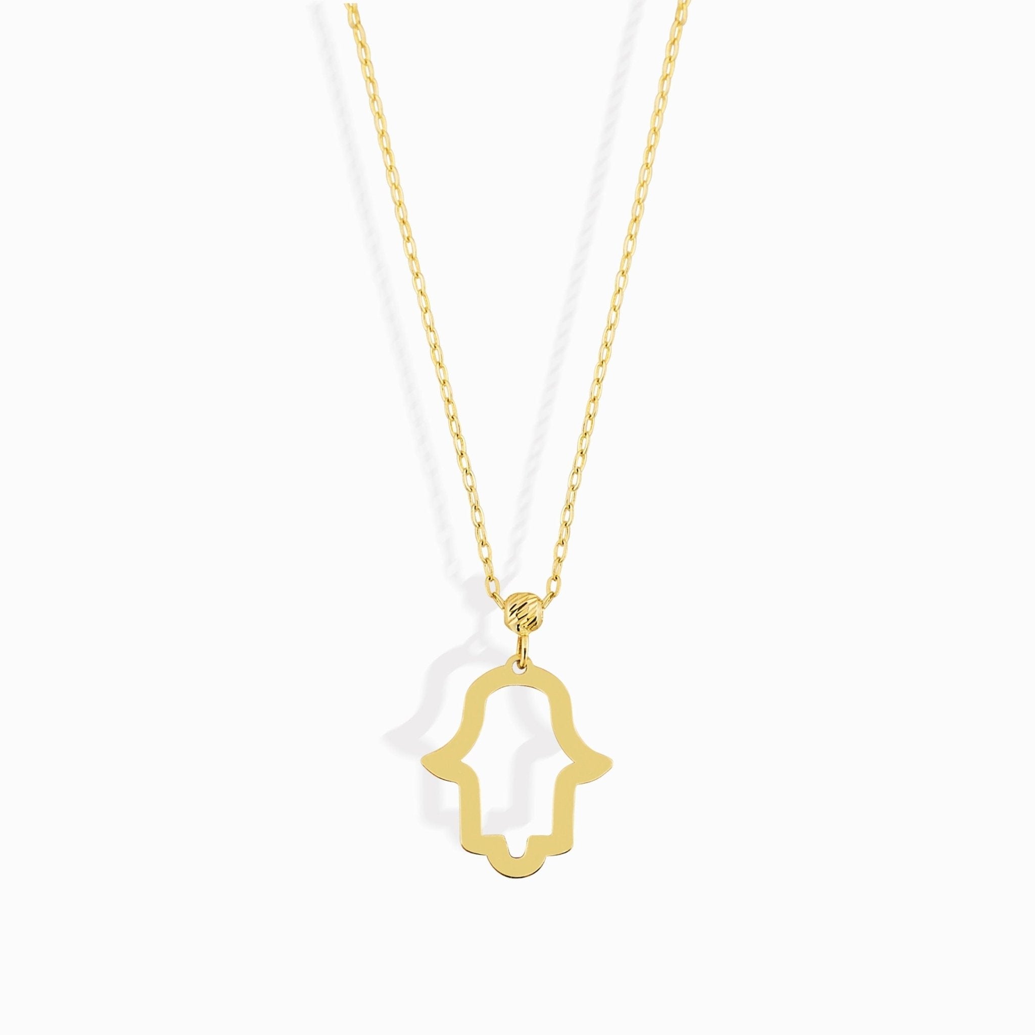 14K Guldhalsband Dam Med Hamsa Hand Fatimas Hand I Äkta Guld Skydds Halsband - Noxlookjewelry