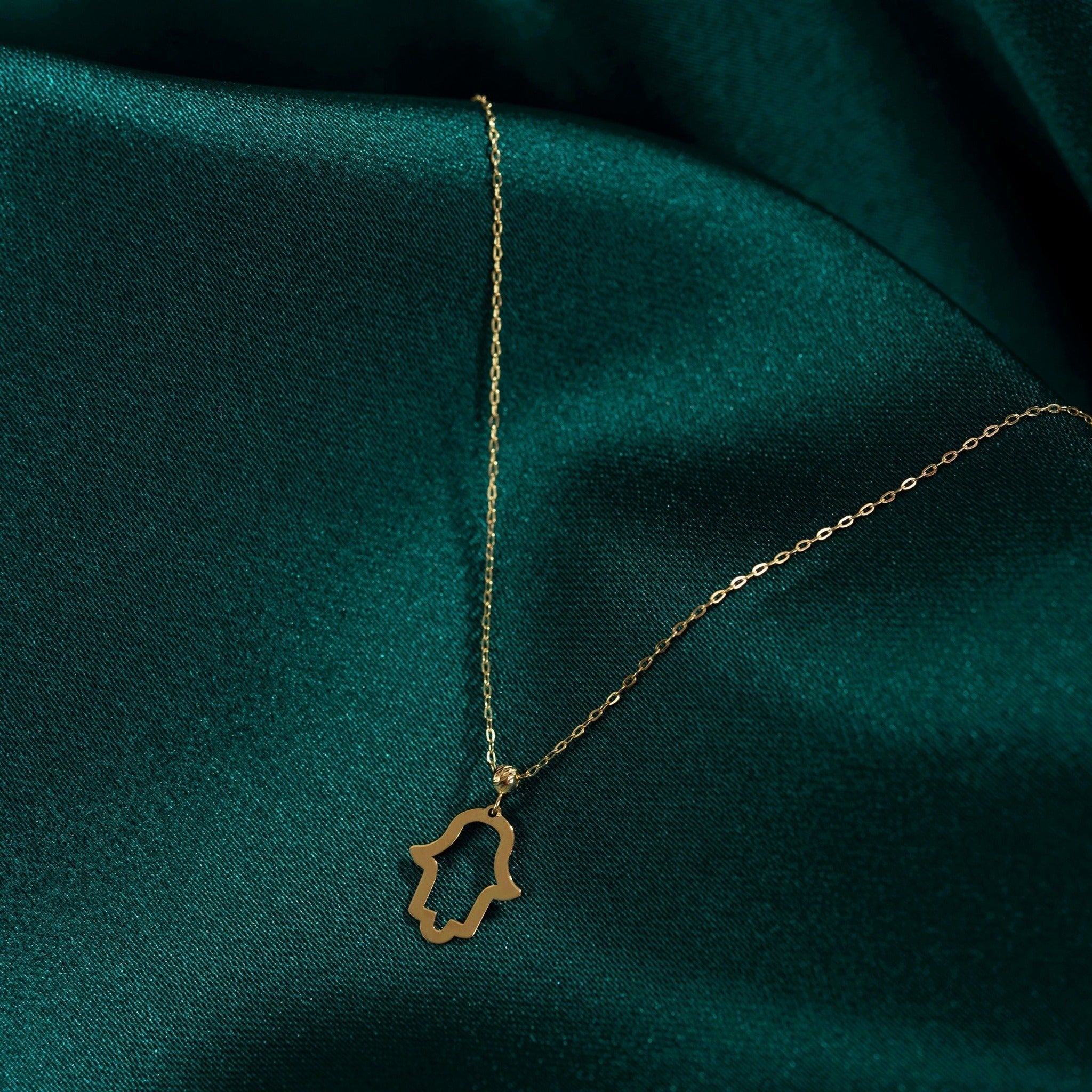14K Guldhalsband Dam Med Hamsa Hand Fatimas Hand I Äkta Guld Skydds Halsband - Noxlookjewelry