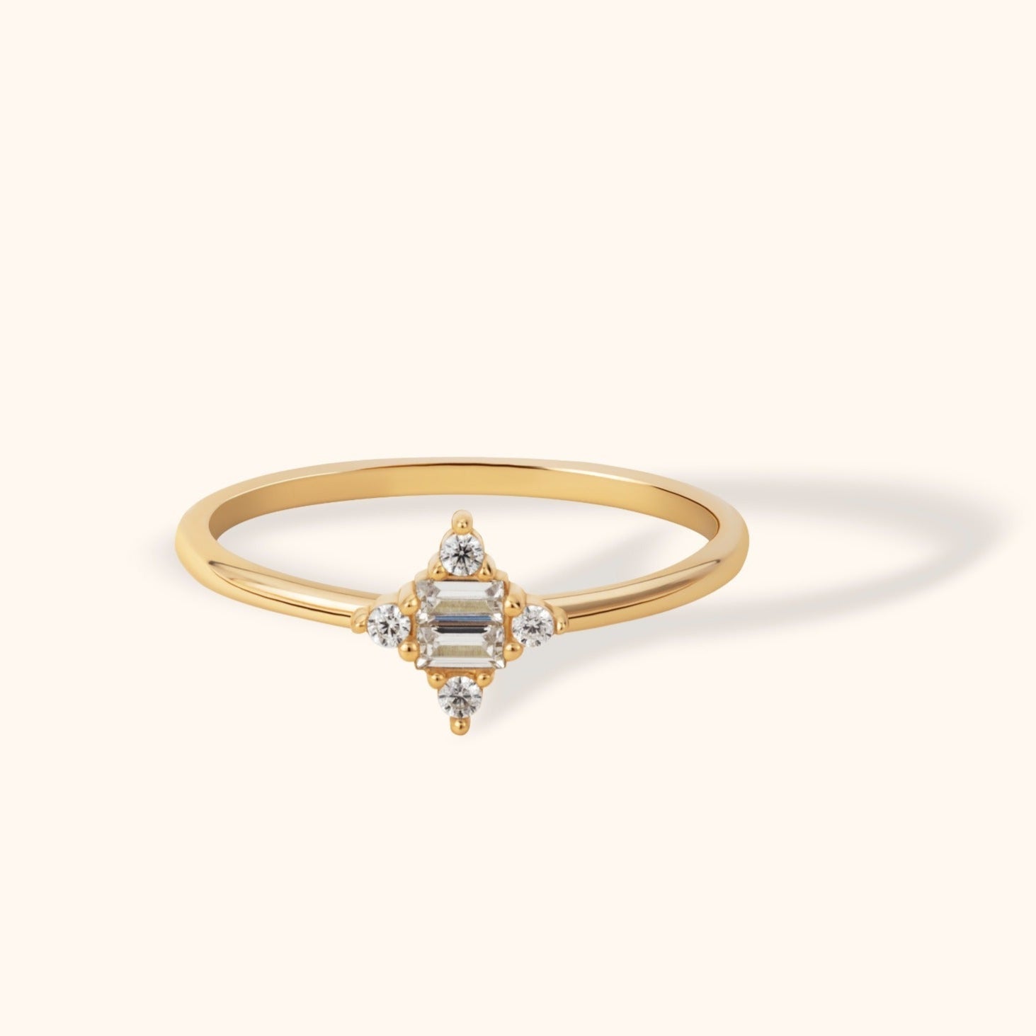 14K Guldring Dam – Baguette Stacking Ring i Äkta Guld - Noxlookjewelry