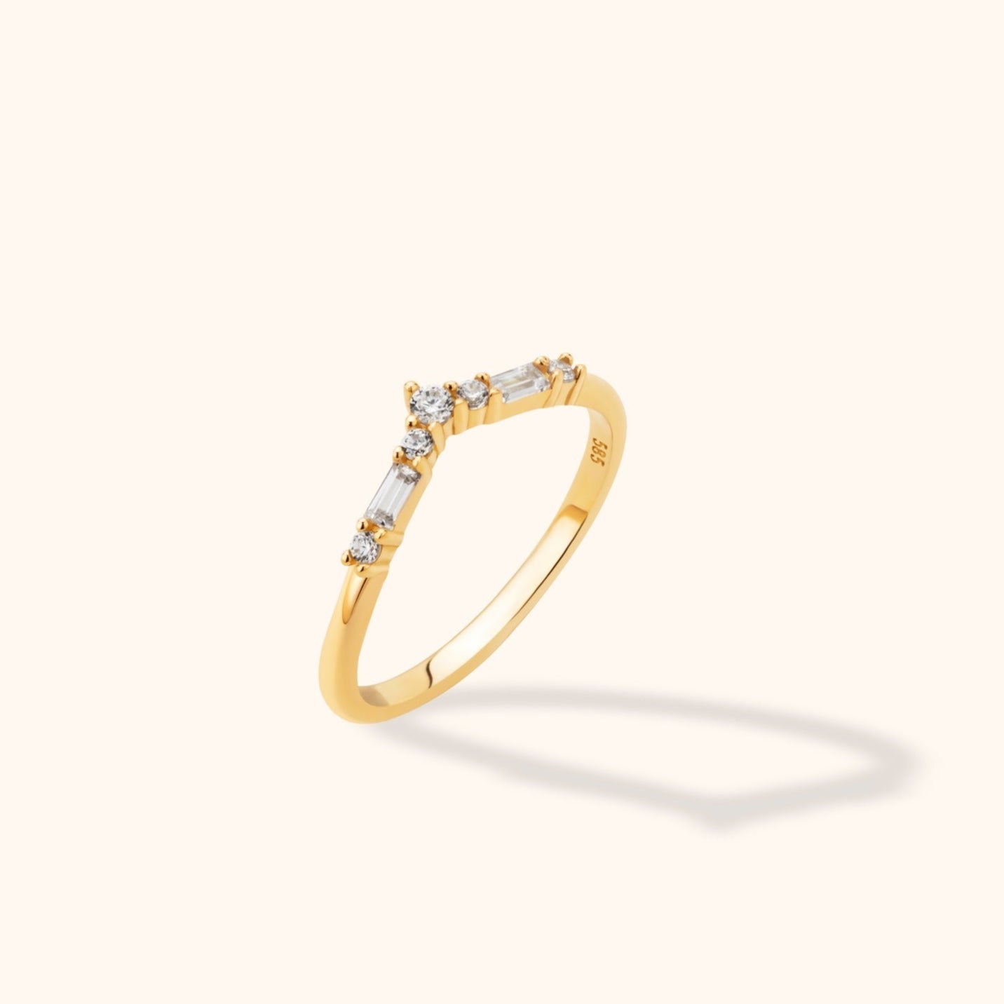 14K Guldring Dam – Chevron Baguette Ring i Äkta Guld - Noxlookjewelry
