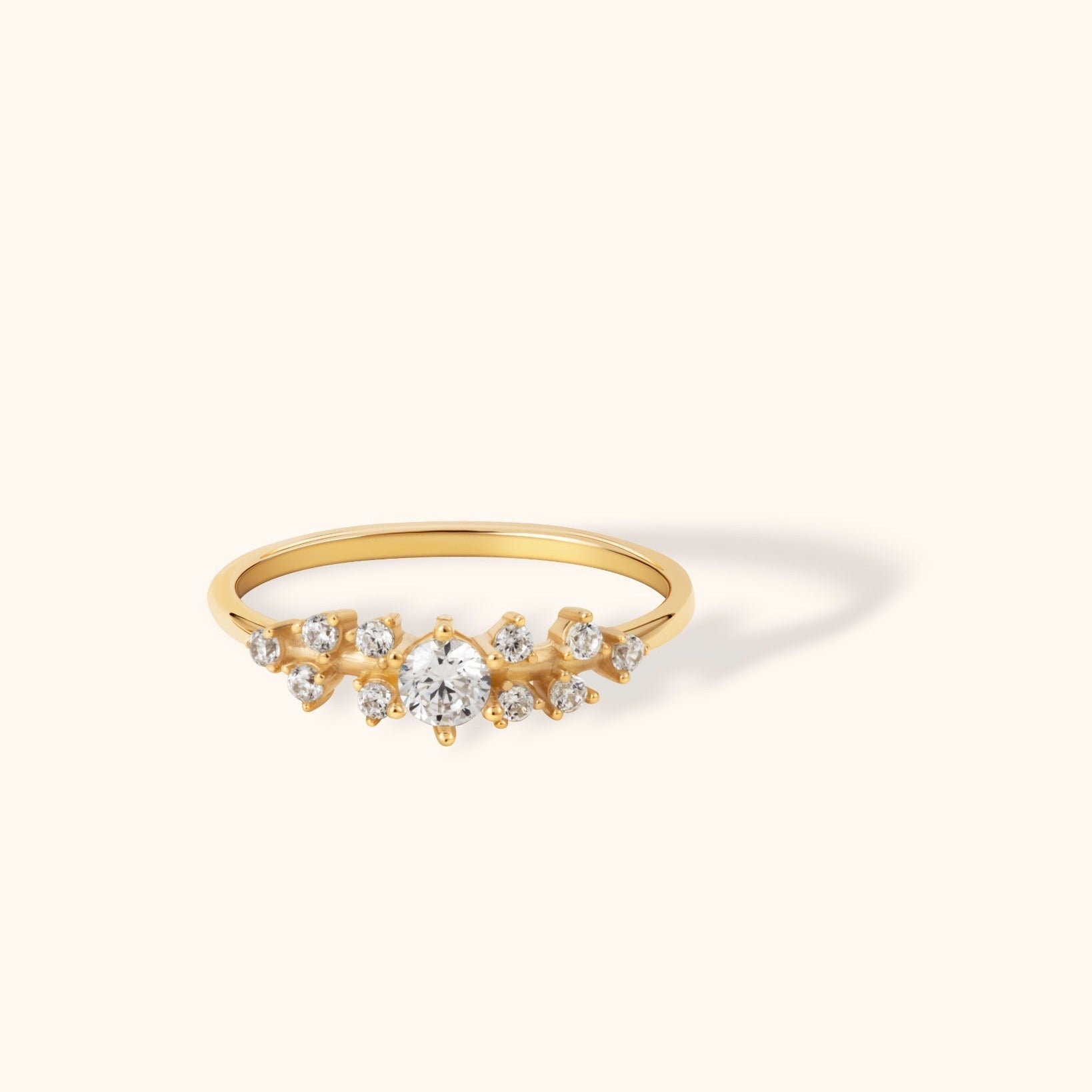 14K Guldring Dam – Elegant Kluster Solitärring i Äkta Guld - Noxlookjewelry