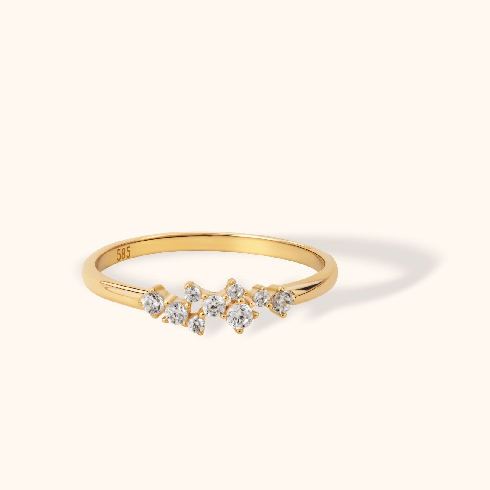 14K Guldring Dam – Elegant Tunn Halveternity Ring med Gnistrande Stenar - Noxlookjewelry