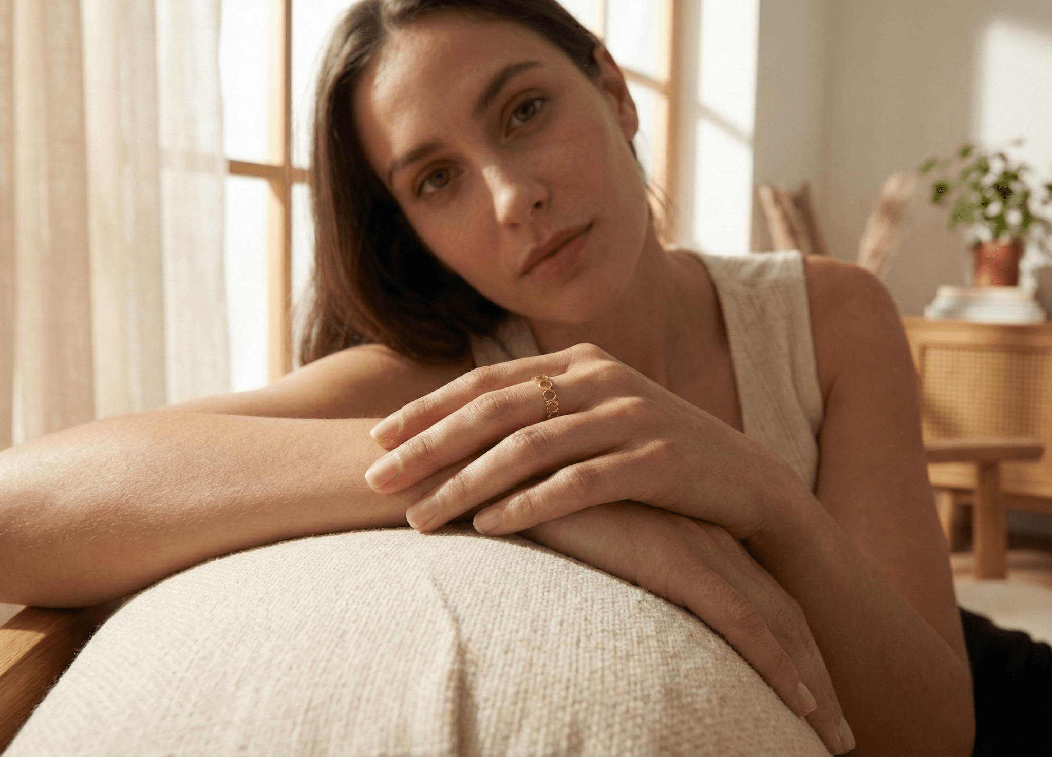 14K Guldring Dam – Geometrisk Honeycomb Ring i Äkta Guld - Noxlookjewelry