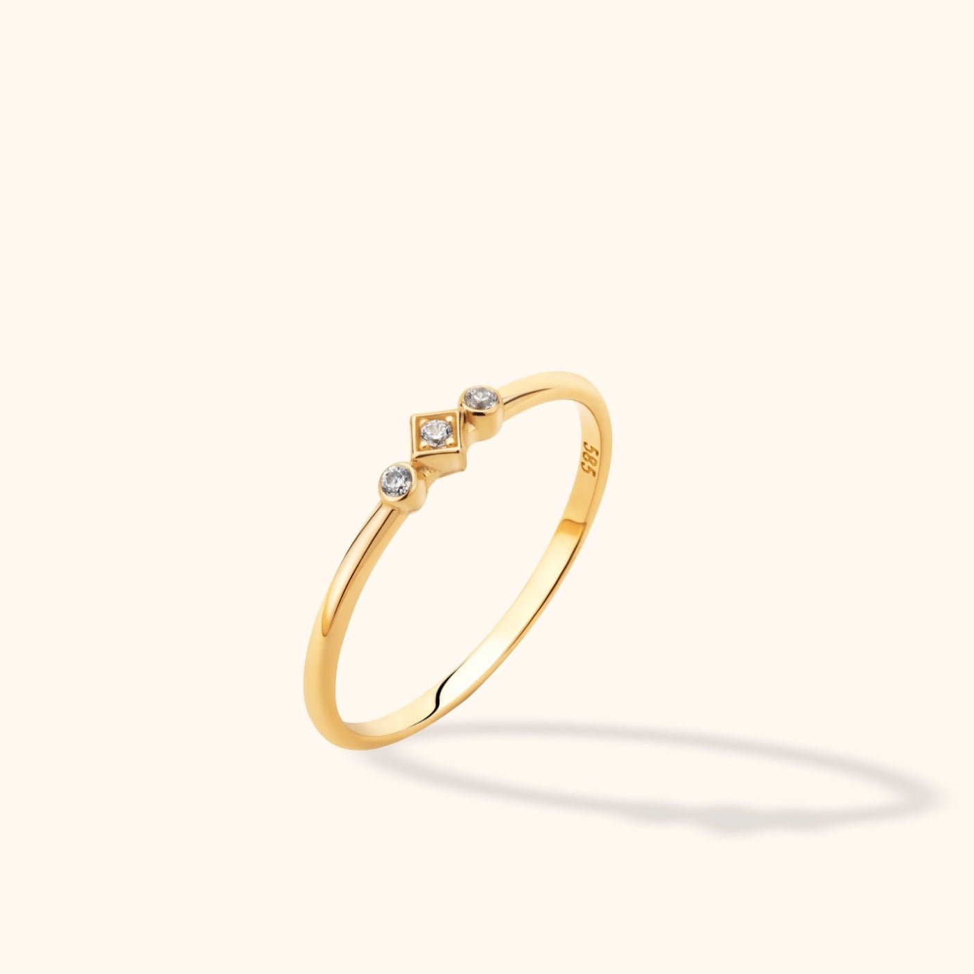14K Guldring Dam – Geometrisk Trio Ring i Äkta Guld - Noxlookjewelry
