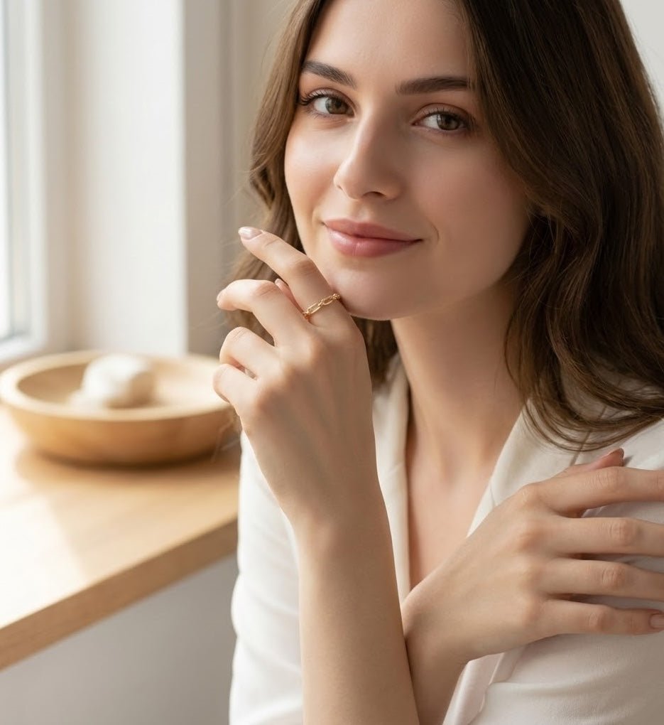 14K Guldring Dam – Kedjelänk Ring i Äkta Guld - Noxlookjewelry