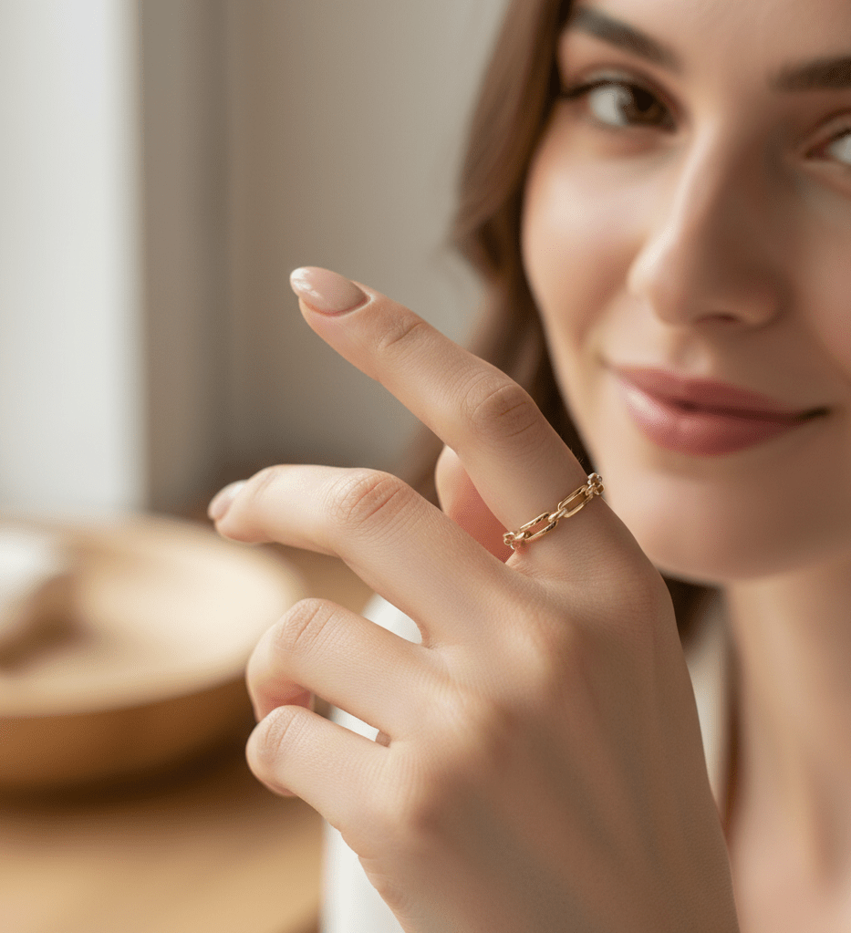 14K Guldring Dam – Kedjelänk Ring i Äkta Guld - Noxlookjewelry