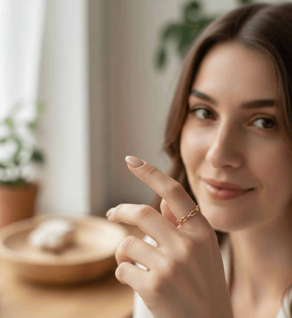 14K Guldring Dam – Kedjelänk Ring i Äkta Guld - Noxlookjewelry